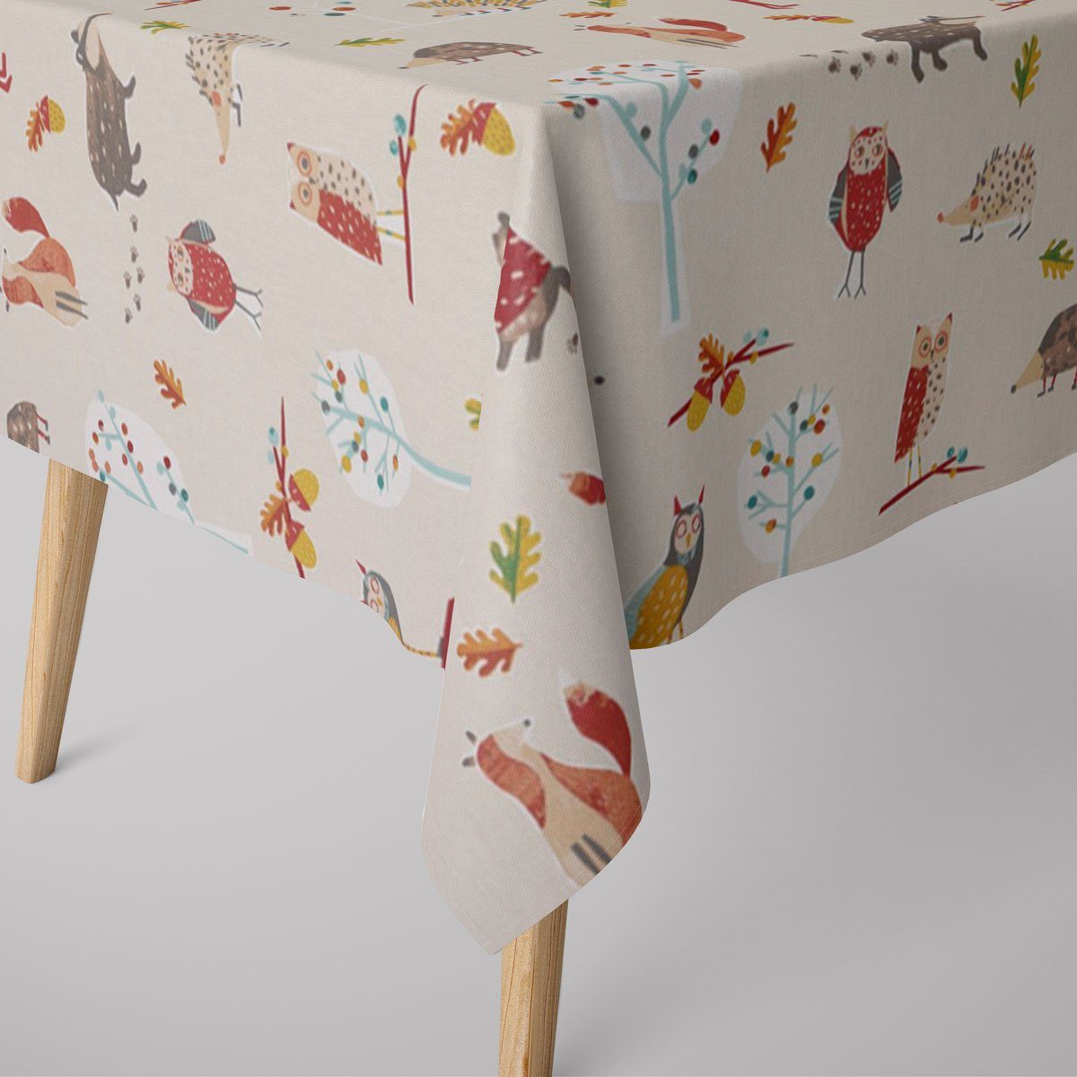 SCHÖNER LEBEN. Tischdecke SCHÖNER LEBEN. Tischdecke Herbie Butterscotch Waldtiere beige bunt, handmade | Tischdecken