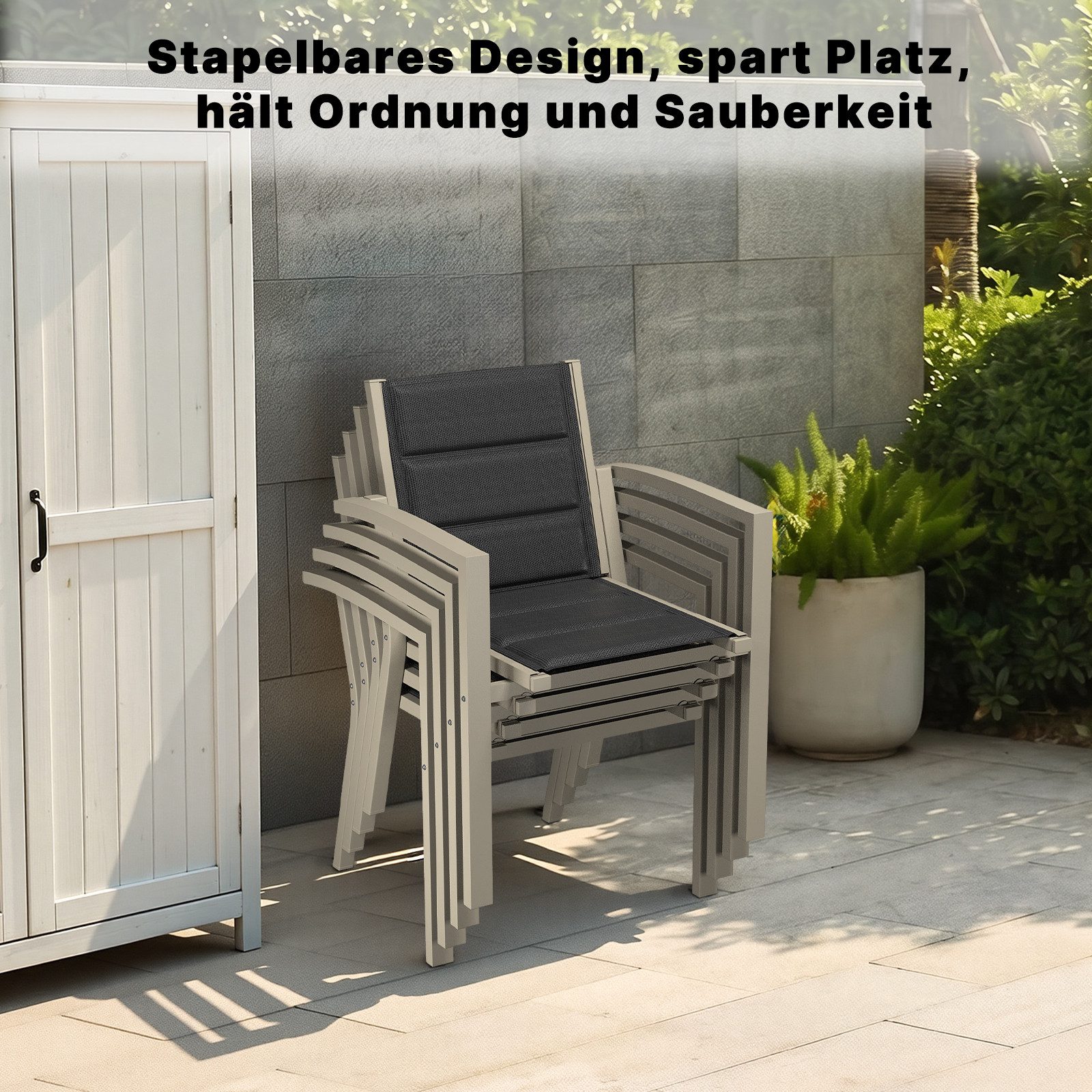 HOMALL Gartenstuhl Stapelbare Aluminiumstühle Outdoor Stühle 2/4/6er Set, Bis 160kg (Gewicht ca. 3,5 kg, erhältlich in drei Farben, geeignet für Camping, Pool,  – Bild 4 von 5