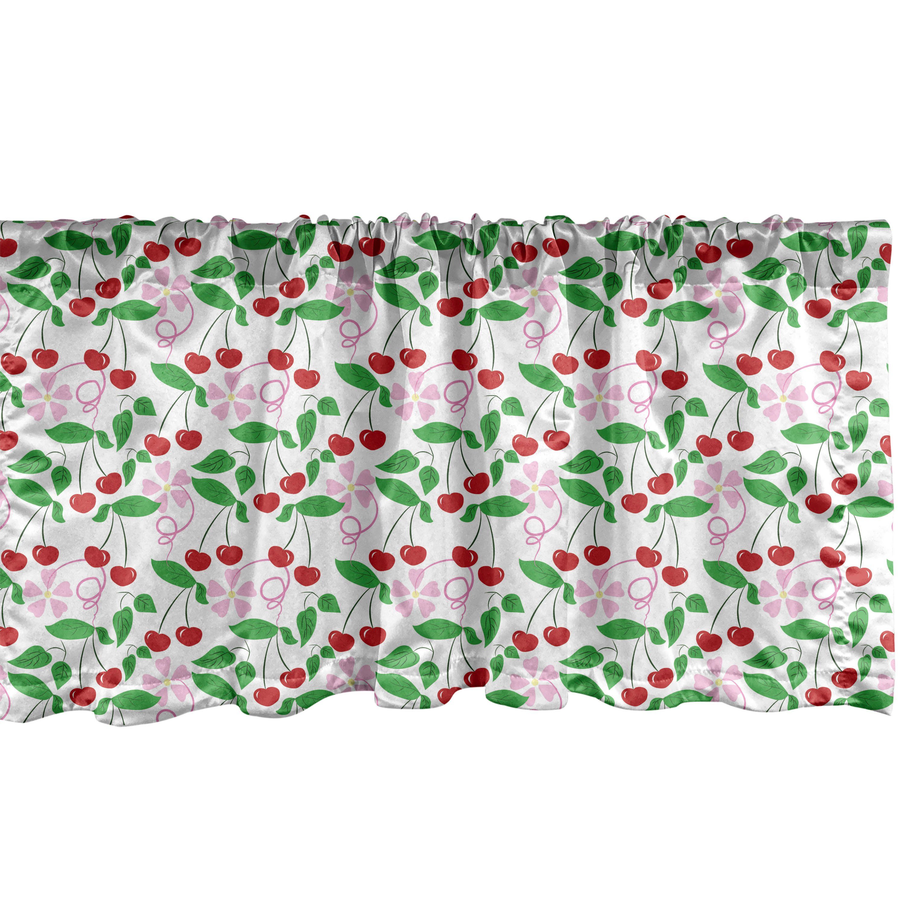 Scheibengardine Vorhang Volant für Küche Schlafzimmer Dekor mit Stangentasche, Abakuhaus, Microfaser, Sommer Kirschen und Blumen