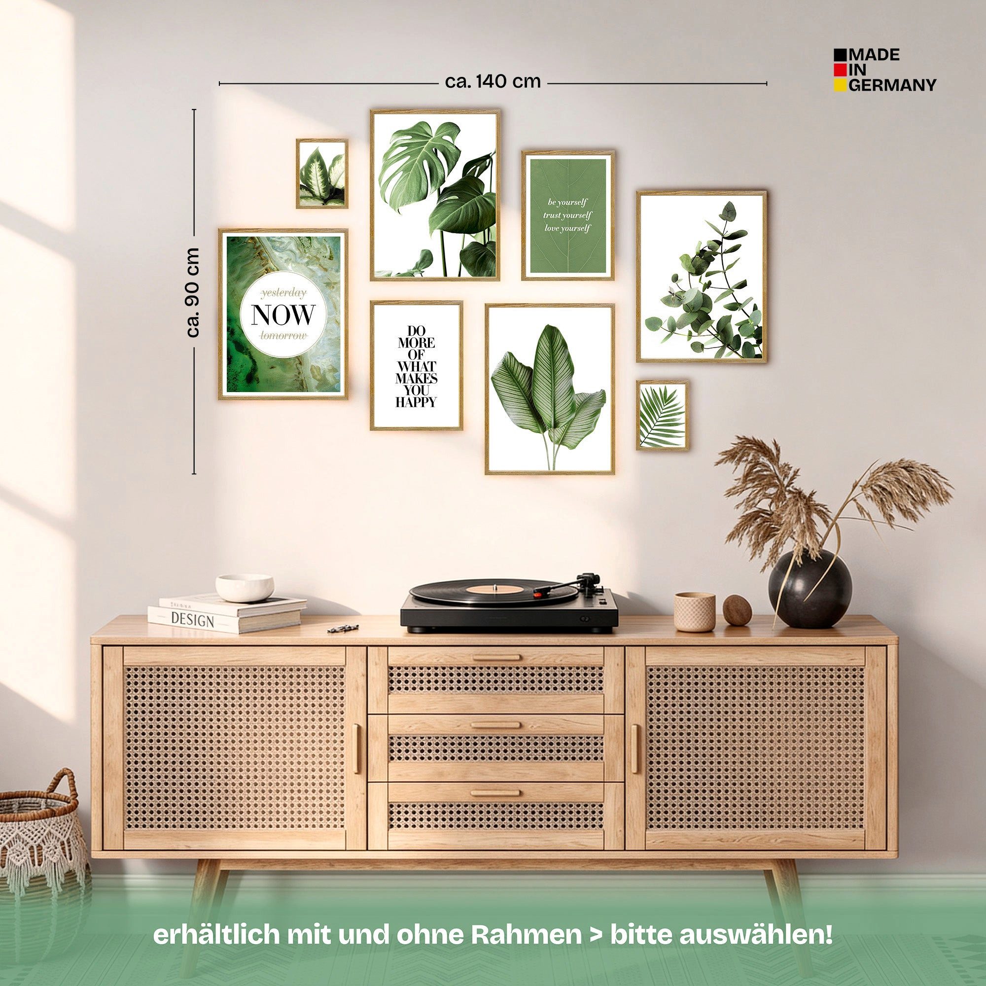 ARTFAVES Bilder-Collage Poster Set Elegante Botanik I mehrteilige Bilderwand I Wandbilder Grün, (Wandbilder modern, 8 St)