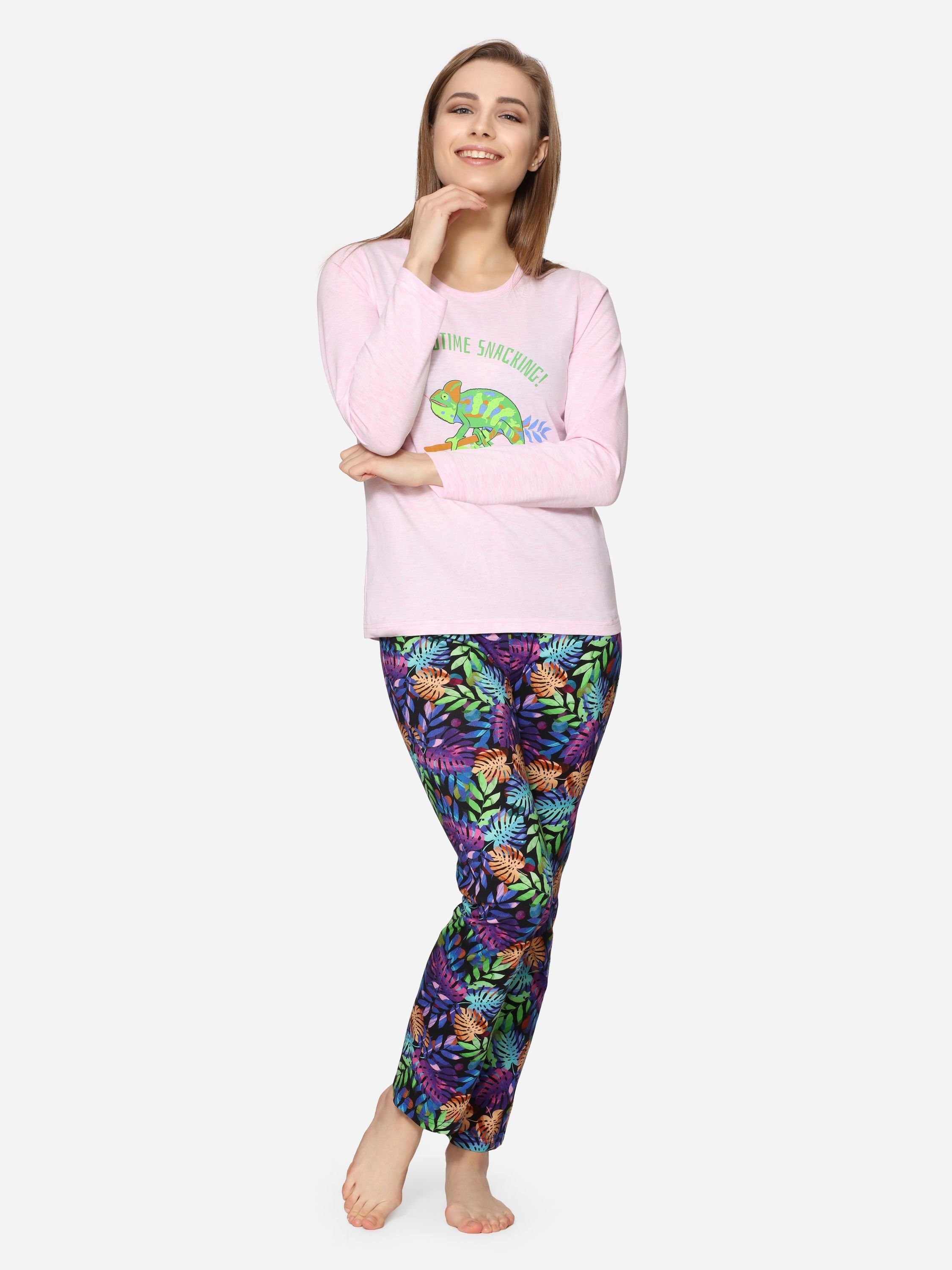 Merry Style Schlafanzug Damen Zweiteilieger Lang Rosa MS10-192 Pyjama Melange Winter Schlafanzug Bunt/Blätter