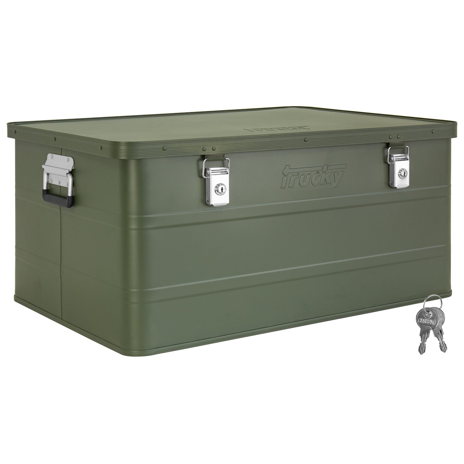 Trucky Allzweckkiste Aluminium Box mit Deckel Grün Alukiste 135 Liter Kiste Abschließbar