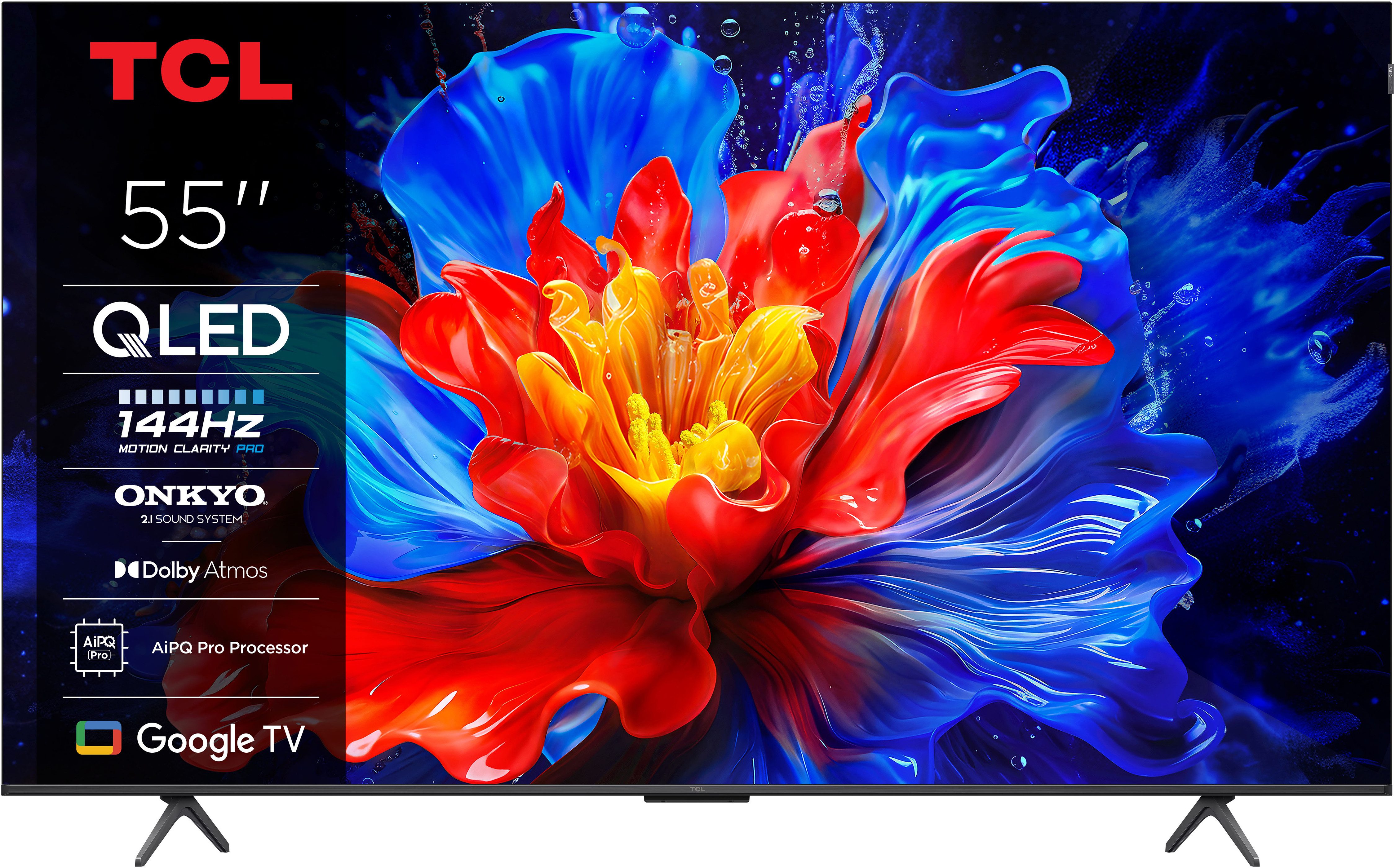 TCL 55P81KX2 QLED-Fernseher (139 cm/55 Zoll, 4K Ultra HD, Google TV, Smart-TV, 144Hz, Multi-HDR, Dolby Vision, Game Master, Smart TV, Apple TV, ONKYO)