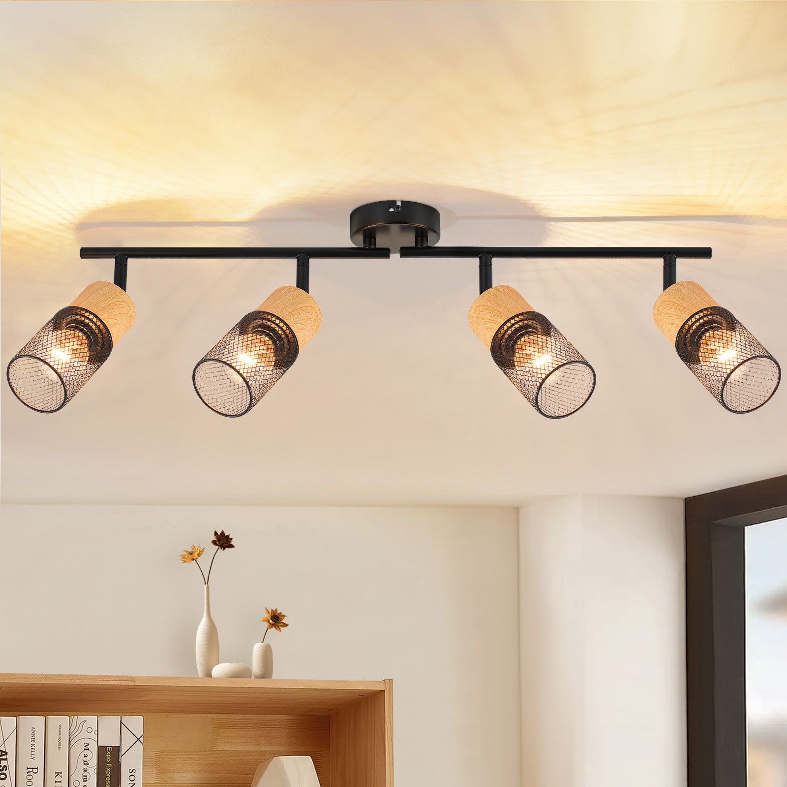 ZMH Deckenstrahler 2/3/4 Flammig 350° Schwenkbar Schwarz Vintage Flurlampe Wohnzimmer, Ersetzbare Leuchtmittel, ohne Leuchtmittel, Flexibilität in der Beleuchtung für Schlafzimmer Küche