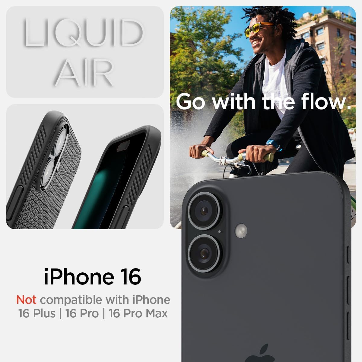 Spigen Handyhülle Hülle für Apple iPhone 16 – Liquid Air Case Schutzhülle Stoßfest 6,1 Zoll, Air Cushion Technology, Wireless Charging, Stoßschutz, Mattes Design