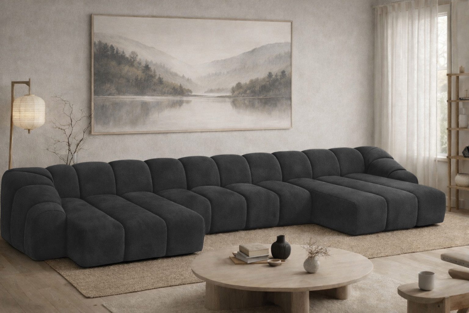 Kaiser Möbel Ecksofa U XL modular für Wohnzimmer, Samtstoff Bluvel, CROISSANT, Wohnlandschaft, U-Form XL,modulares System,extra große Wohnlandschaft