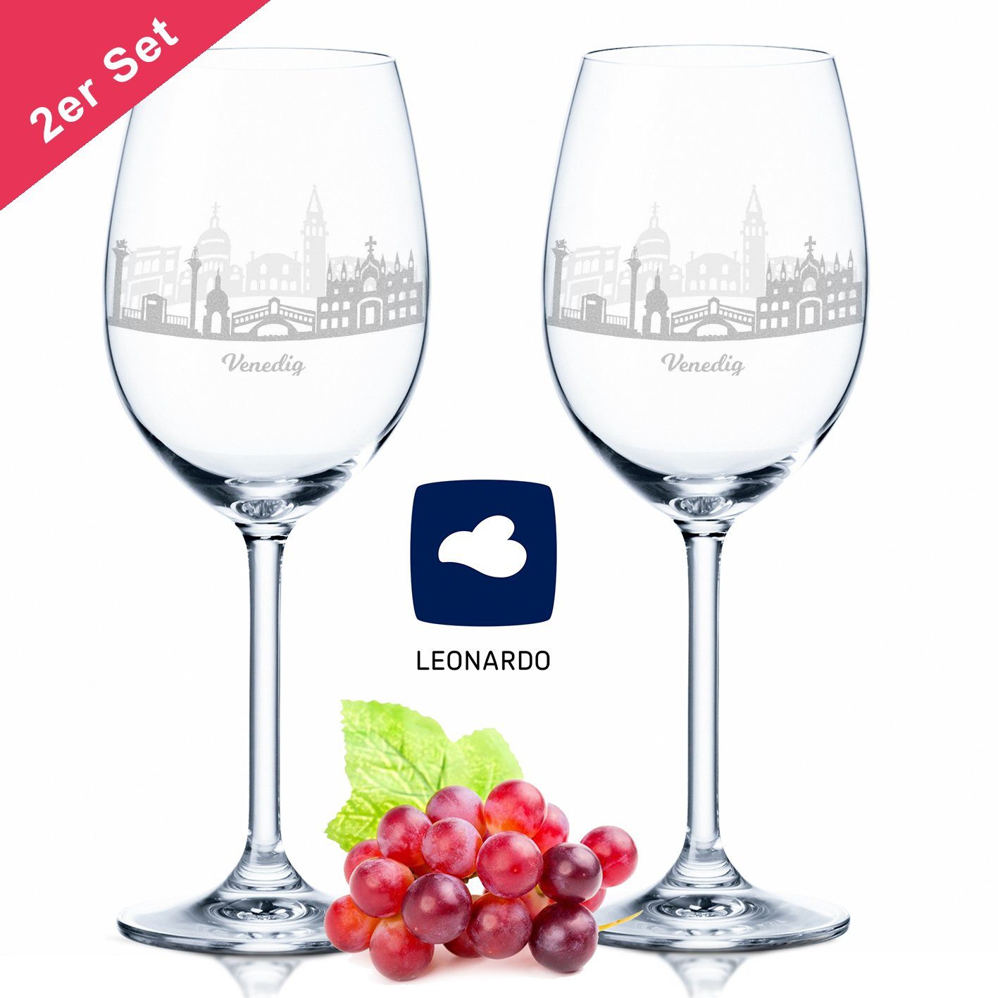 Rotweinglas Leonardo Weinglas 2er Set mit 360° Gravur - Skyline Venedig