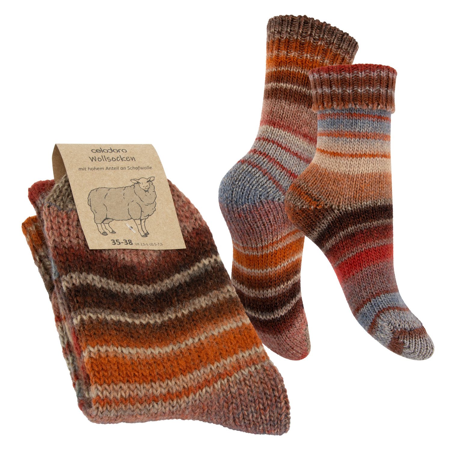 celodoro Umschlagsocken Damen & Herren Mouline Wollsocken mit Umschlag