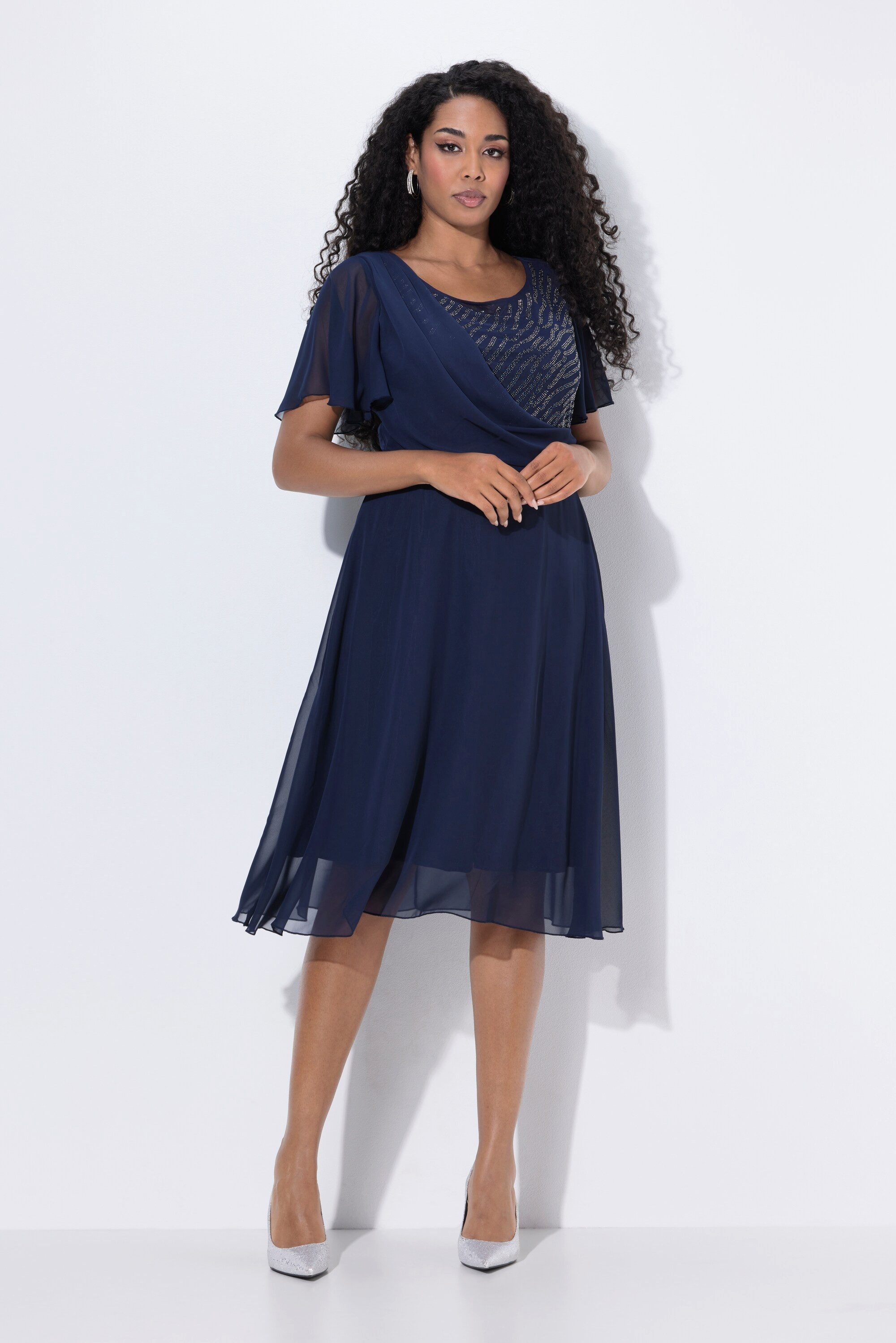Ulla Popken Cocktailkleid Midi-Abendkleid Chiffon Drapierung
