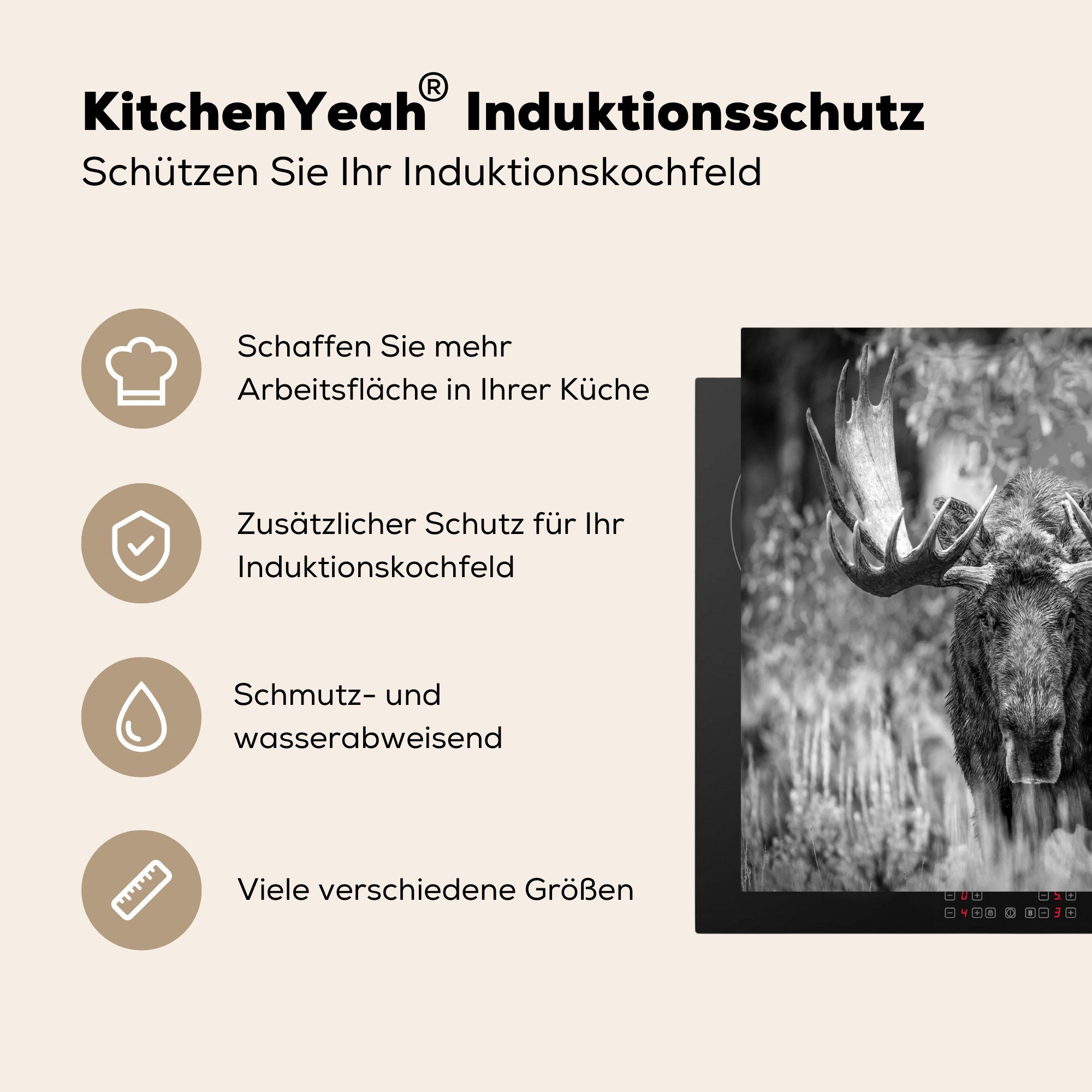 MuchoWow Herdblende-/Abdeckplatte Elch in Vinyl, tlg), cm, 60x52 Arbeitsfläche weiß, Ceranfeldabdeckung herbstlicher nutzbar, und schwarz Mobile - (1 Landschaft