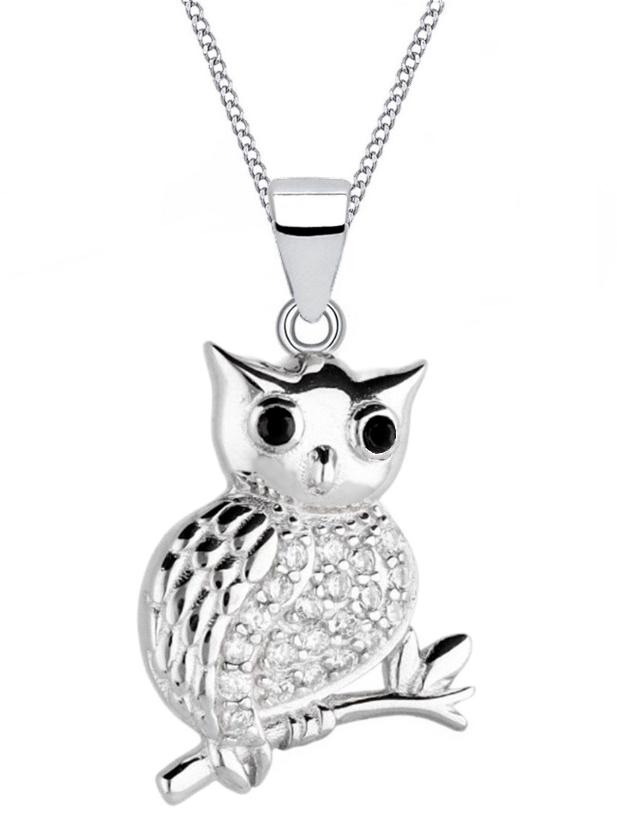 Goldene Hufeisen Silberkette Halskette Kinder Eule Anhänger Kette 925 Silber Mädchen Echtschmuck, 925 Sterling Silber mit Zirkonia, Silberschmuck für Kinder