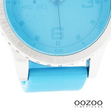 OOZOO Quarzuhr Oozoo Unisex Armbanduhr Vintage Series, (Analoguhr), Damen, Herrenuhr rund, extra groß (ca. 51mm) Lederarmband blau
