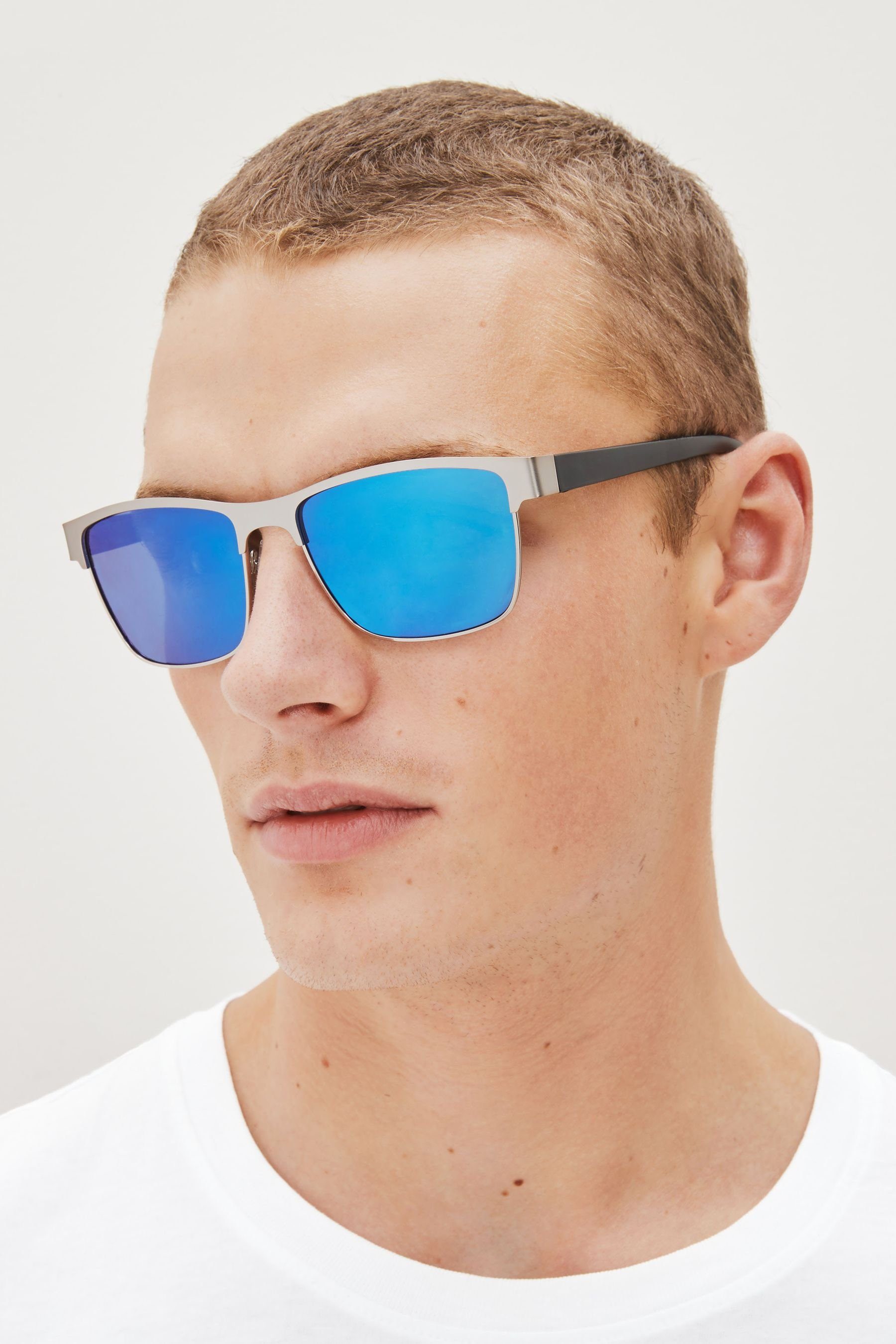 Entspiegelte (1-St) Next Retro-Sonnenbrille Blue Pilotenbrille