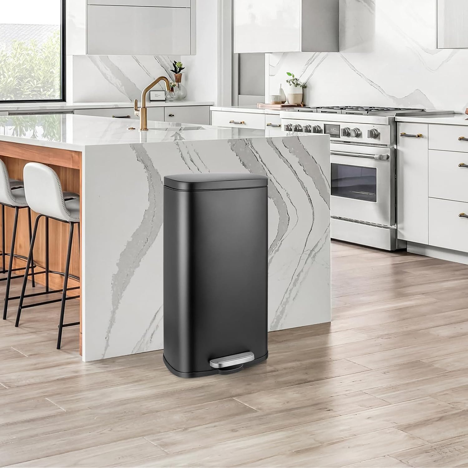 TLGREEN Mülleimer 30 L aus Edelstahl mit 1/2 herausnehmbaren Inneneimern, Abfalleimer mit Soft-Close-Deckel für Küche und kleine Familien