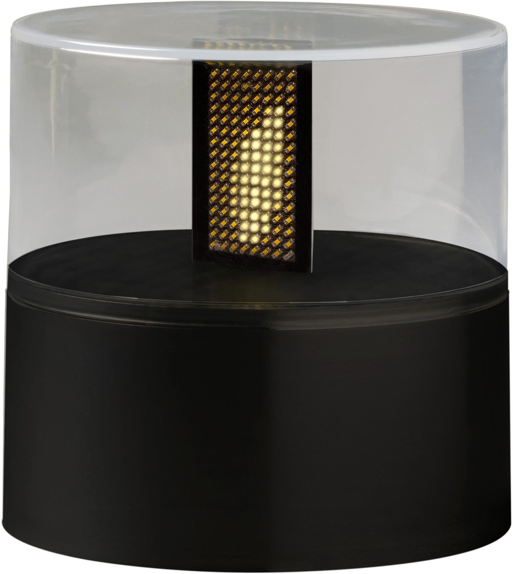 KONSTSMIDE LED Dekolicht, LED fest integriert, Warmweiß, LED Flamme mit schwarzem  Kunststoffsockel und transparenter Abdeckung, Batteriebetriebener Artikel  für den Außenbereich