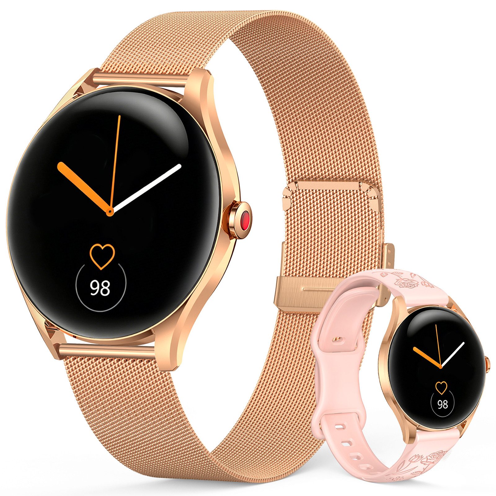 Sytifro H03 Smartwatch Damen, 3D-Kugelglas, AMOLED Always-On, 300 mAh (7 Tage) Smartwatch (1.32" cm) Zwei Armbänder, Ultra High Quality Exquisite Damenuhr. Bluetooth 5.3 Sport uhr, IP67 wasserdicht Fitness Tracker Damen. Gesundheits Uhr mit Schrittzähler, Herzfrequenz und Blutsauerstoff, Schlafüberwachung, Herzfrequenz, Schlafüberwachung, 2 Jahre Garantie, verfügbar für Android 4.4+ / iOS 10.0+