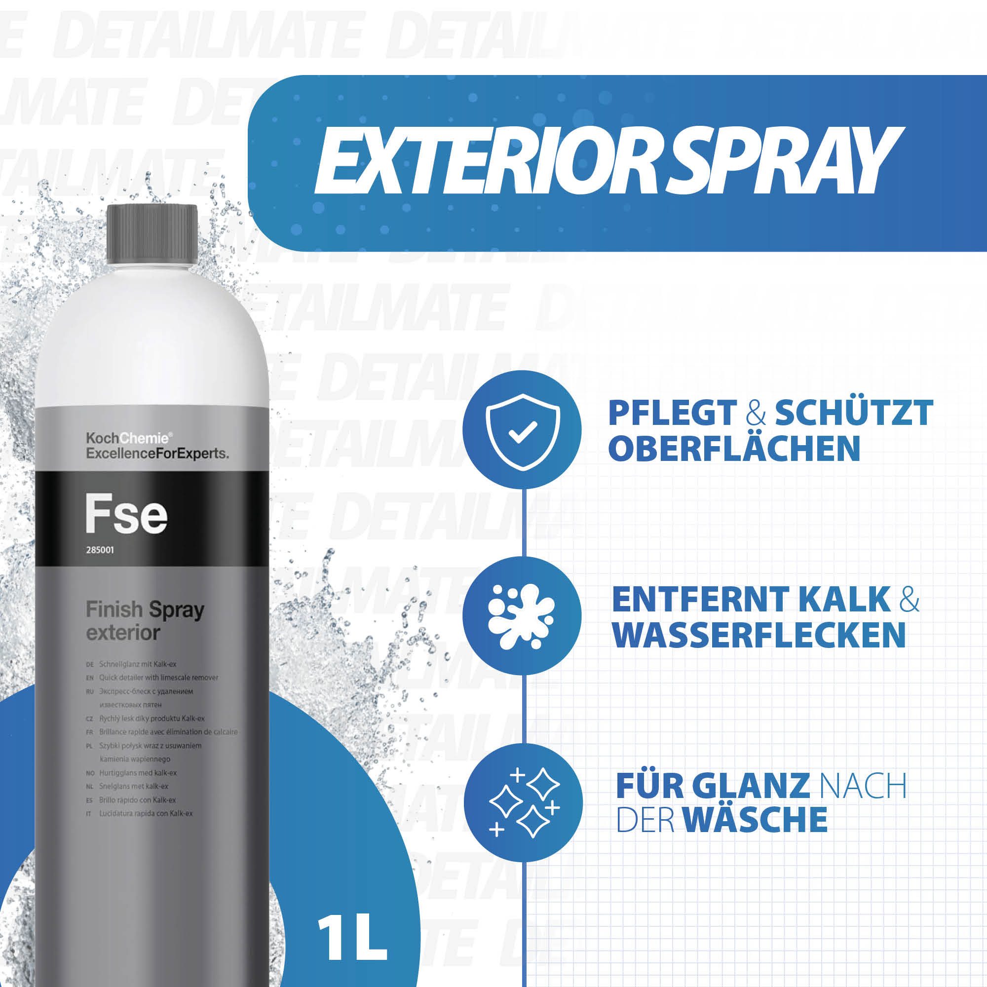 detailmate Koch Chemie FSE Finish Spray Exterior mit Zubehör Auto-Reinigungsmittel (3-St. 40x40cm Mikrofasertuch - Canyon Sprühkopf)