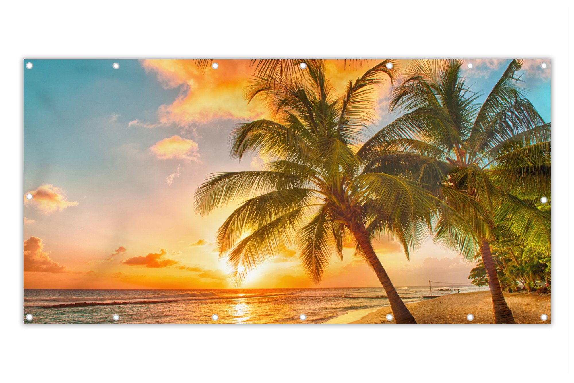 MuchoWow Balkonsichtschutz Sonnenuntergang - Palme - Wolken - Meer - Strand (1-St) Balkon Sichtschutz 90x200, Windschutz für Zaun PVC, 200x90 cm
