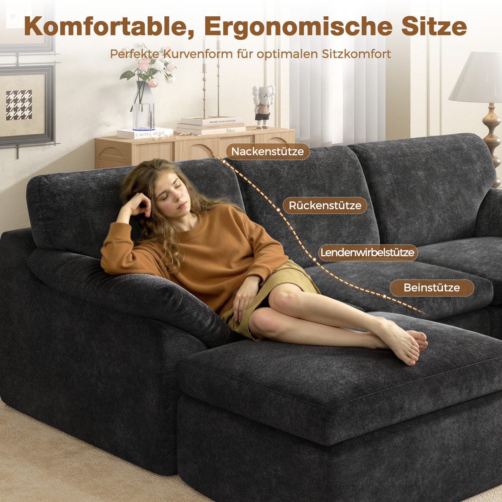 Gywowken Wohnlandschaft - Modulares Sofa 240 cm breit - Couch U-Form - Vakuumverpackt, Set, mit Liegefläche - Schlafsofa - keine Montage erforderlich – Bild 3 von 5