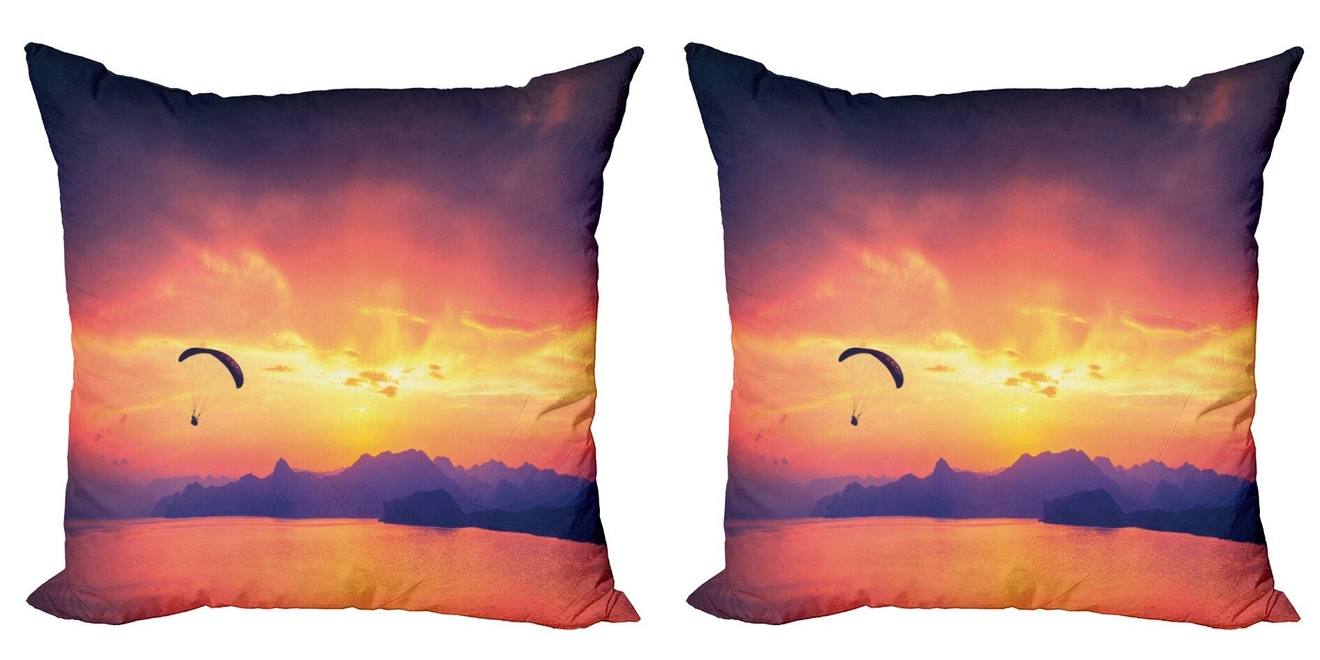 (2 Sonnenuntergang bei Modern Kissenbezüge Doppelseitiger Sport Digitaldruck, Paragliding Stück), Accent Abakuhaus