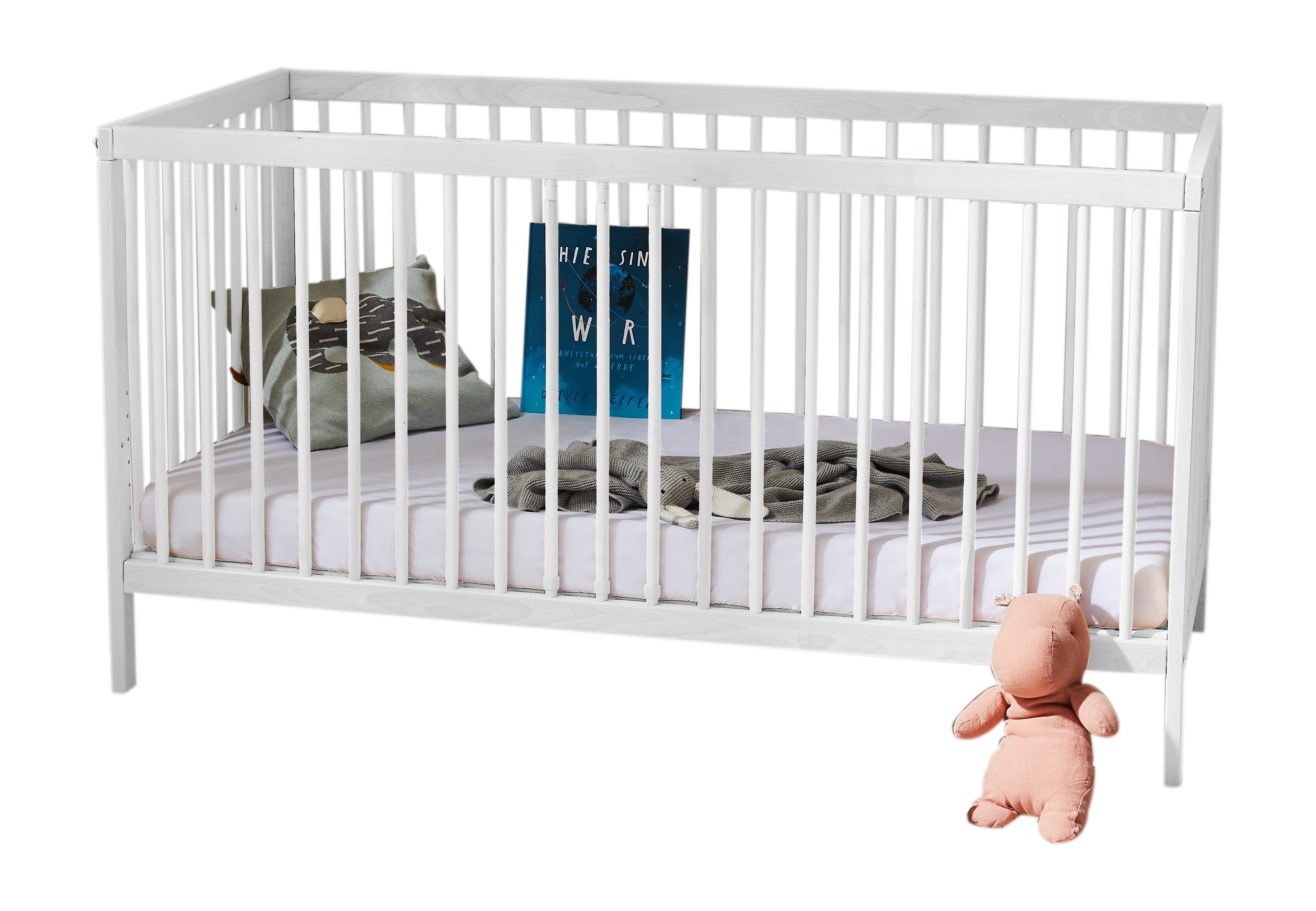 Kids Collective Babybett Kinderbett Gitterbett 60x120 und 70x140 cm herausnehmbare Sprossen, Buchenholz weiß 60x120 cm von Geburt bis 3. Lebensjahr. Reduzierter Preis € 134,90. Unverbindliche Preisempfehlung € 179,00