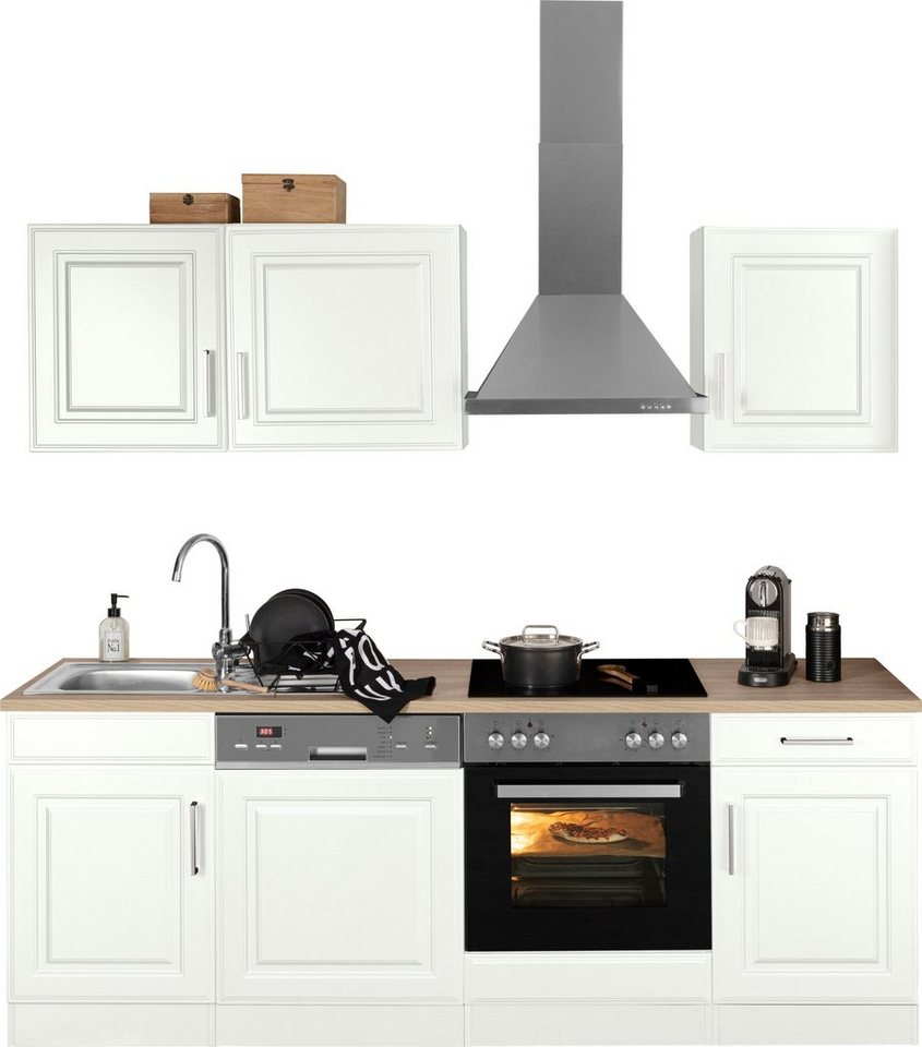 HELD MÖBEL Küchenzeile Stockholm, Breite 220 cm, mit hochwertigen MDF Fronten im Landhaus-Stil weiß