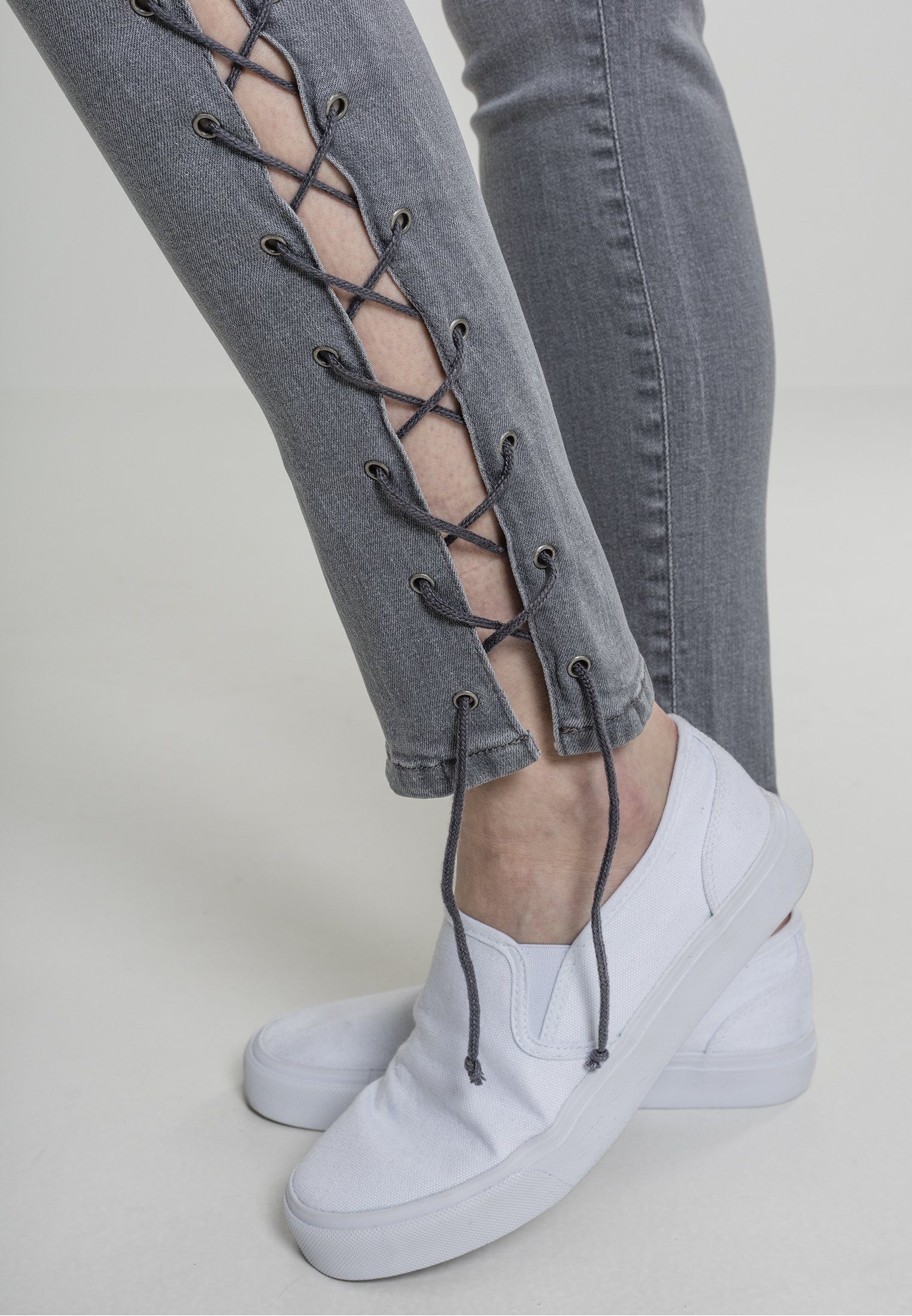 grey Skinny CLASSICS Jeans Damen Lace URBAN (1-tlg) Pants Up Ladies Bequeme Denim