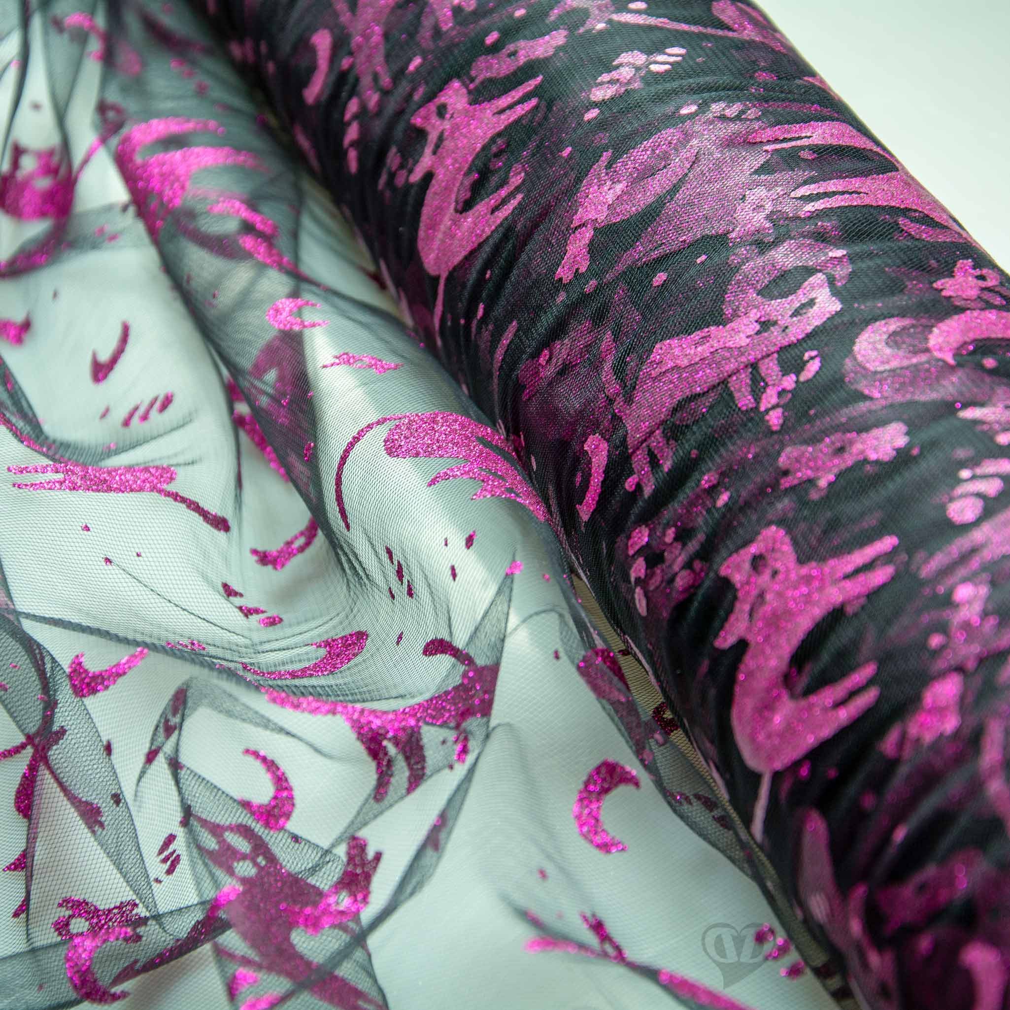 maDDma Stoff Soft-Tüll mit Halloween Motiven & Glitzer Meterware, 150cm breit, Katzen