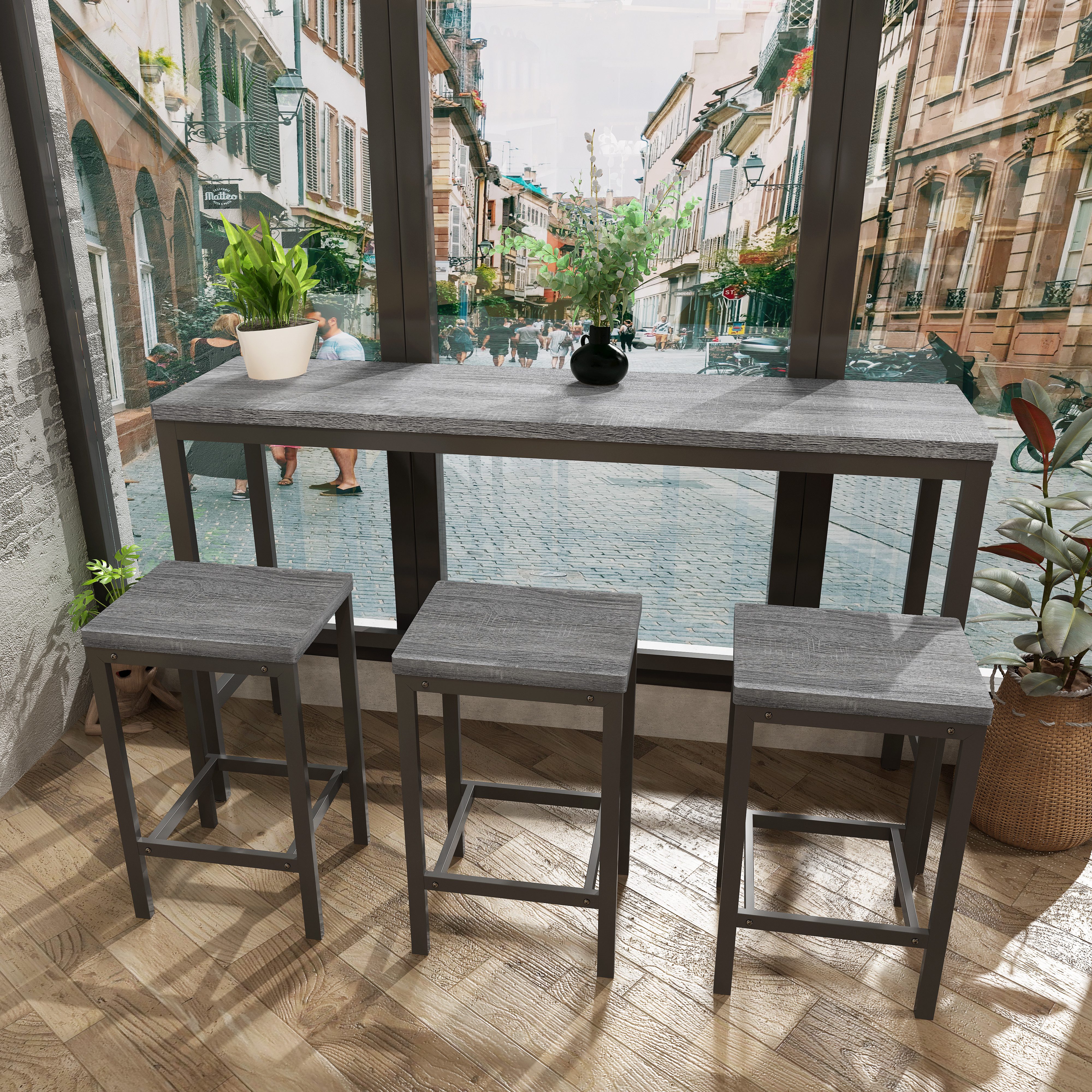 HAUSS SPOLE Bartisch mit stühlen 3 set,küche Stehtisch aus Metallrahmen,Nat günstig online kaufen