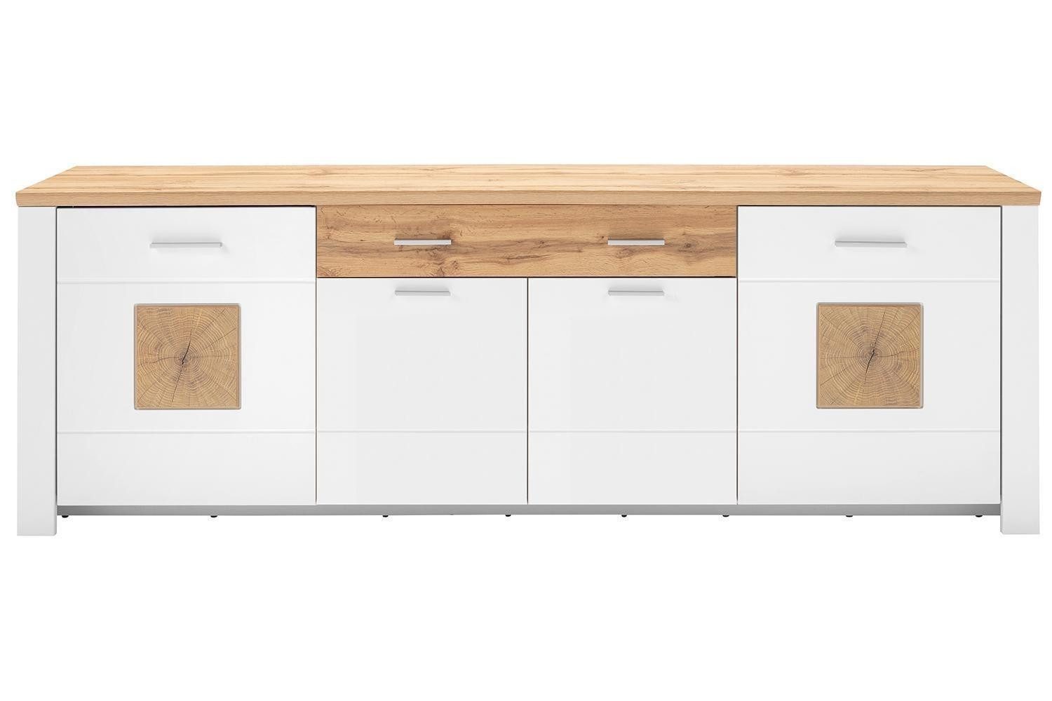 LIV'IN Lowboard MATERA, Eiche Altholz Dekor, Weiß supermatt, 4 Schubladen, 1 Tür, B 220 x H 74 x T 46 cm