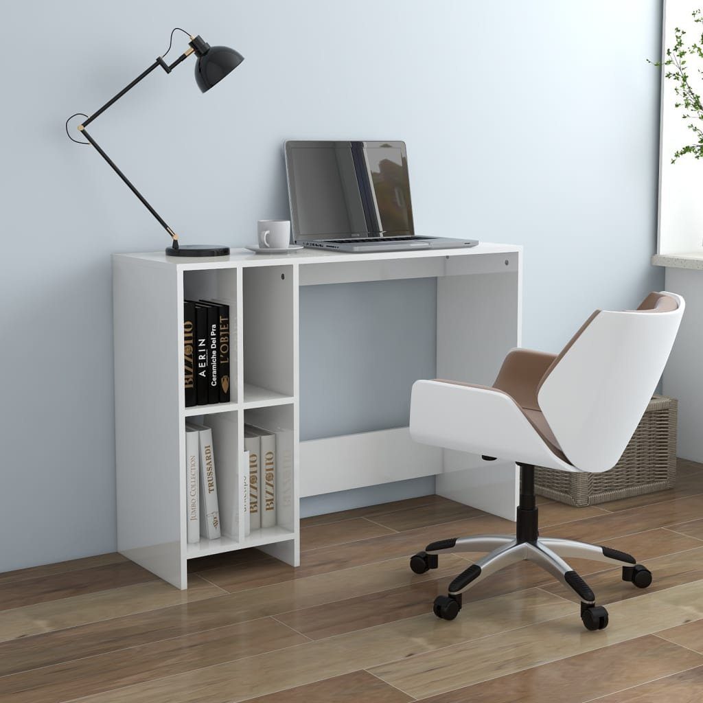 furnicato Schreibtisch Computertisch Hochglanz-Weiß 102,5x35x75 cm Holzwerkstoff | Schreibtische