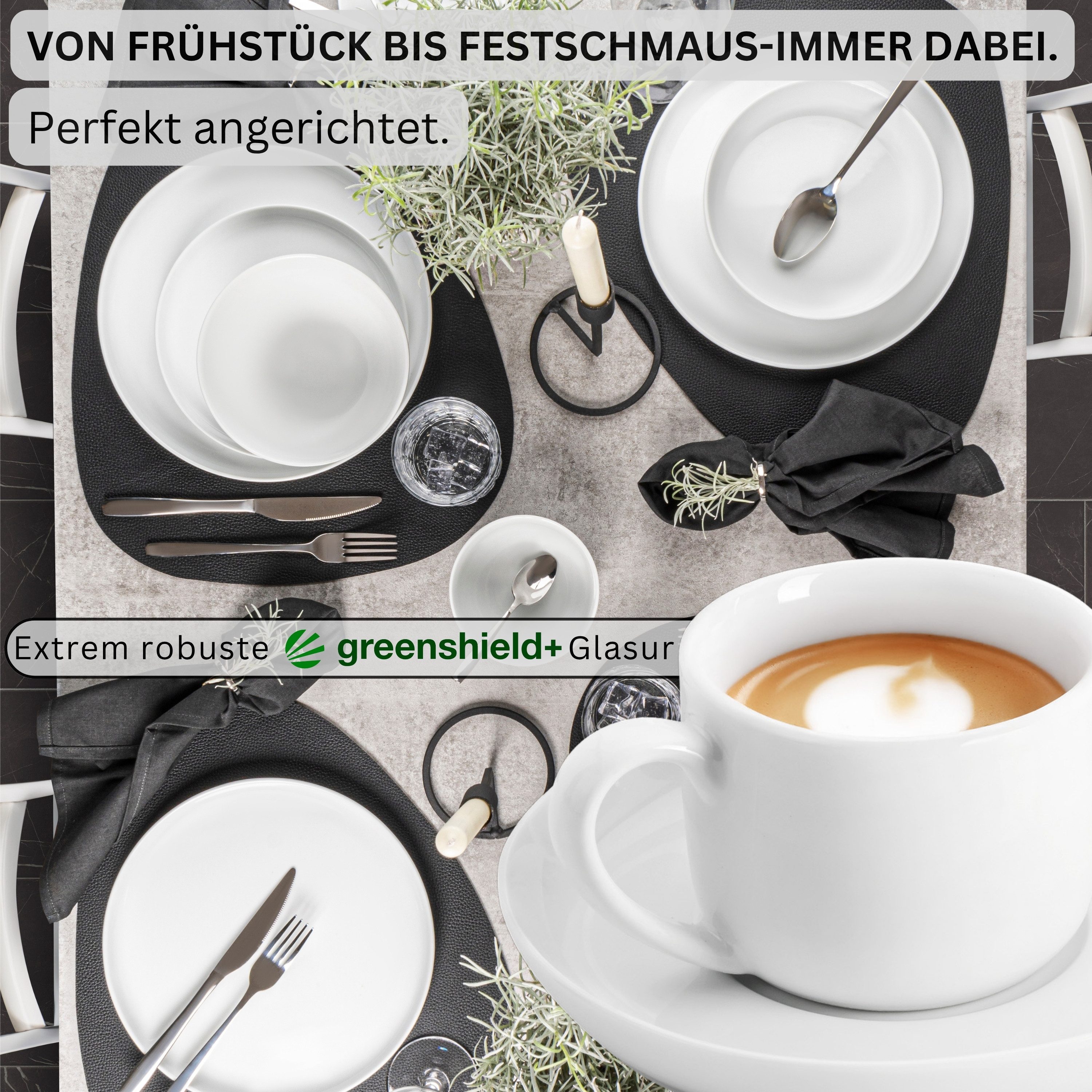 SÄNGER Kaffeeservice Marlo Kaffeetassen Set (12-tlg), 6 Personen, Porzellan, Weiß, Premium Collection