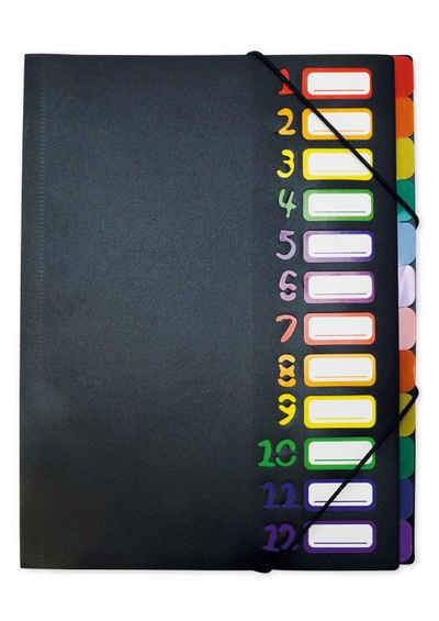 TimeTEX Fächermappe Tisch-Fächermappe 1-12 A4, farbig mit Verschlussgummi