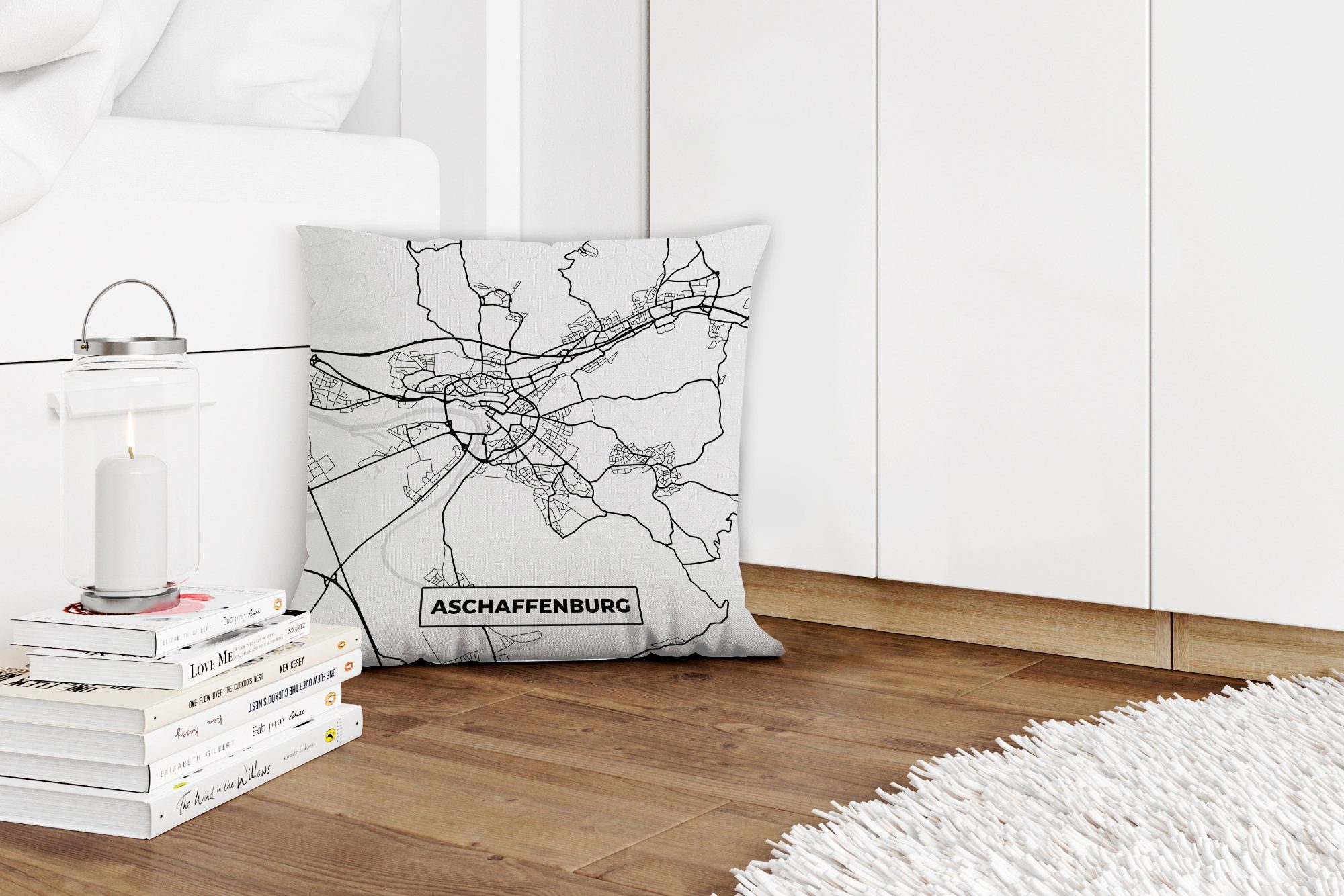 Aschaffenburg Deko, Dekokissen Stadtplan, Zierkissen Füllung mit MuchoWow - Sofakissen Karte für Schlafzimmer, - Wohzimmer,