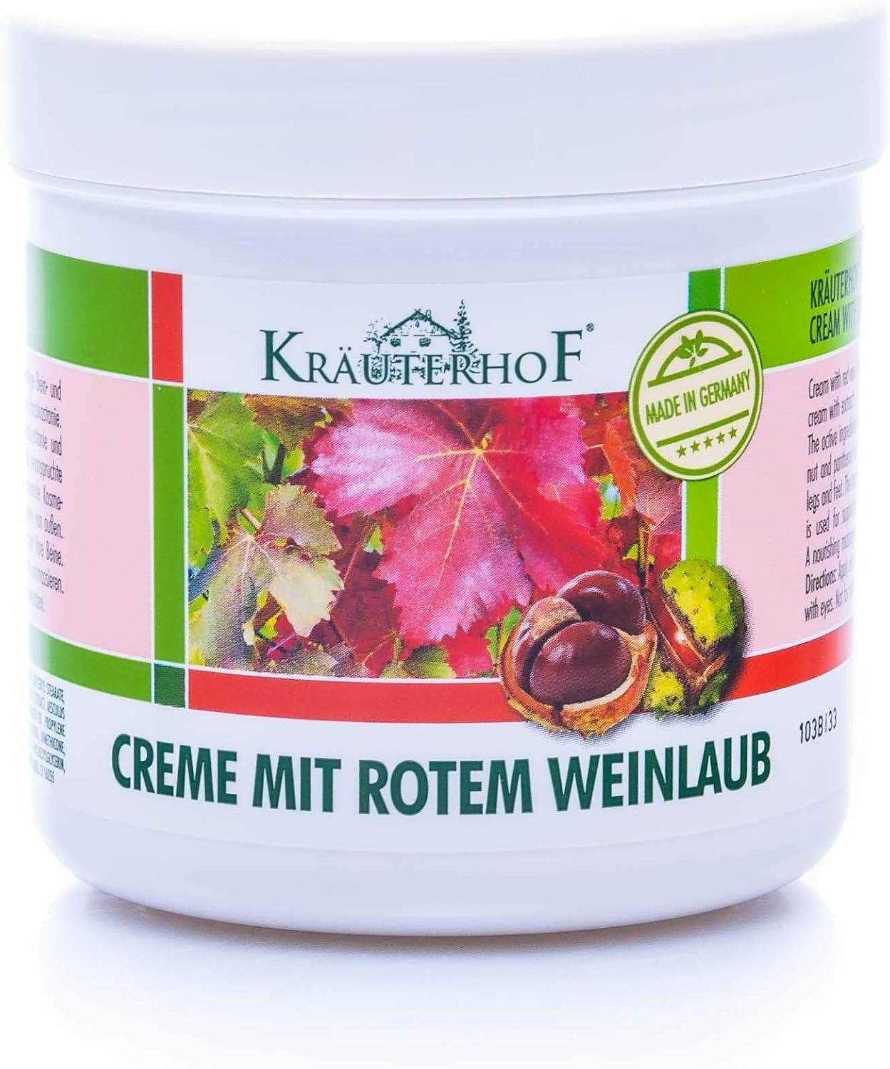 Kräuterhof Handcreme 1x Kräuterhof® Creme mit Rotem Weinlaub (250ml), 1-tlg., Bein- und Fußcreme mit Extrakten aus Rotem Weinlaub & Rosskastanie