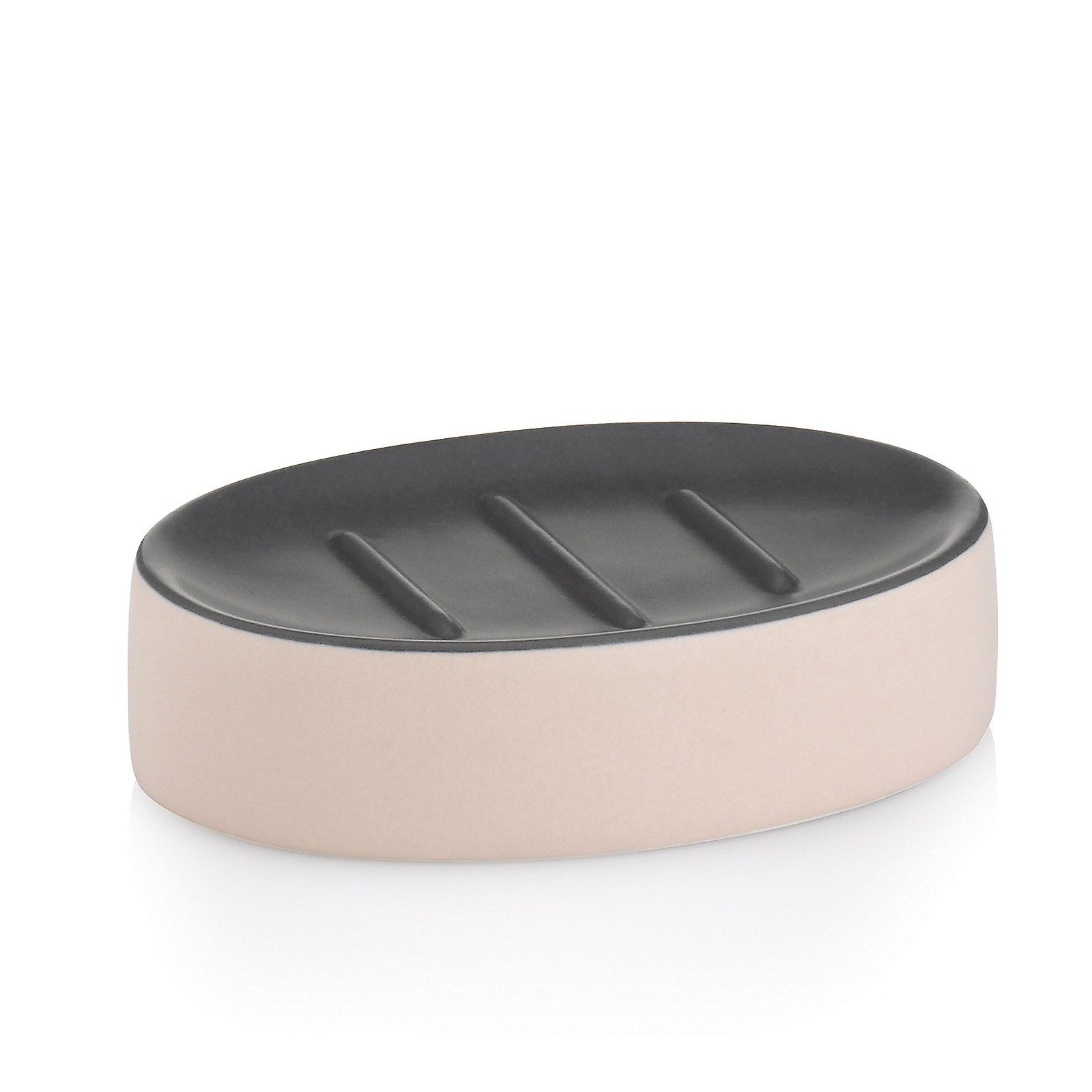 kela Seifenschale Matsi, Breite: 8,5 cm, Ø 7 cm, matte Optik, schwarze Auflagefläche mit drei erhöhten Streifen