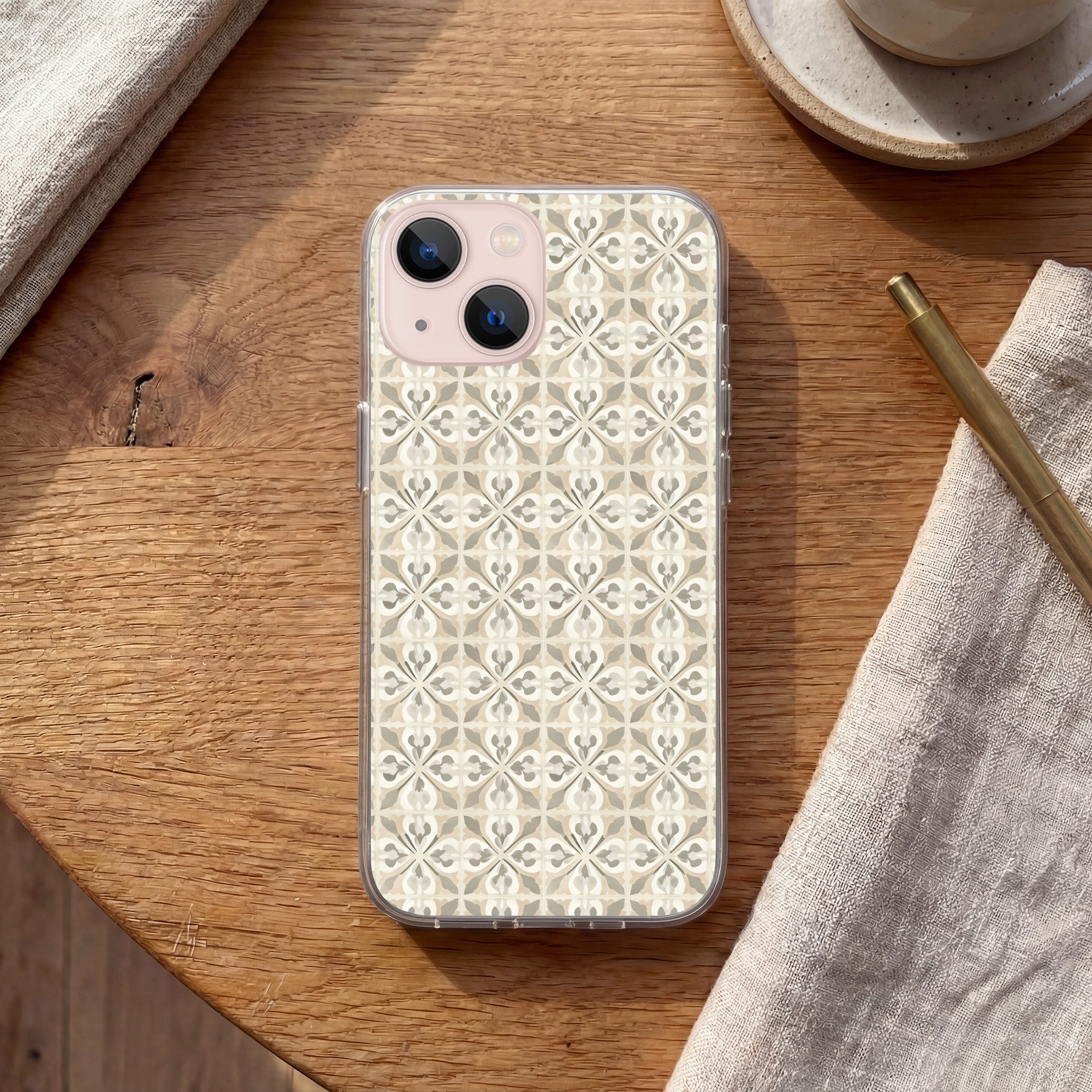 MuchoWow Handyhülle für Apple iPhone 13 Fliese - Motiv - Beige, Smartphone-Bumper, Print, Handy Schutzhülle Dünn