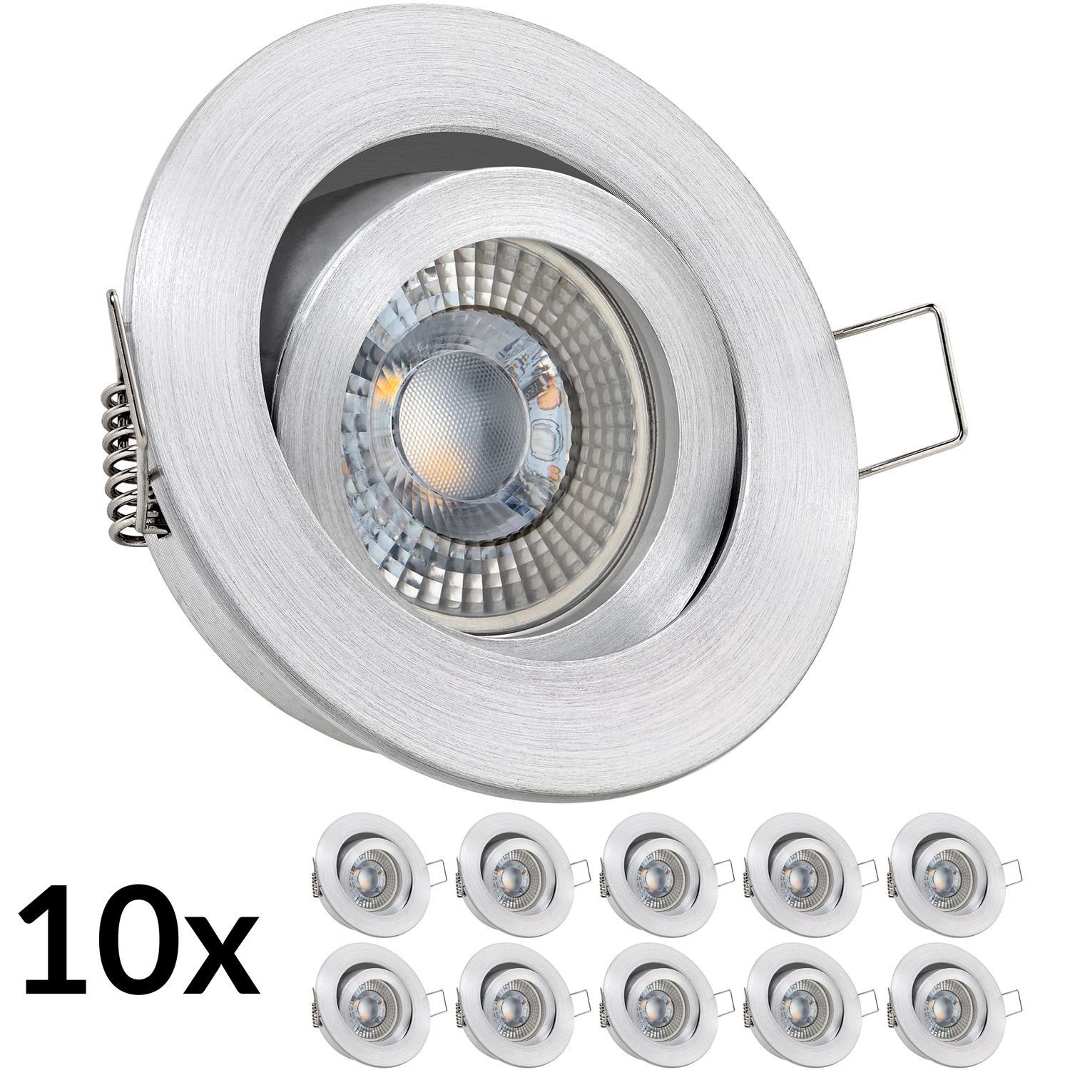 LED extra Einbaustrahler LED mit RGB LEDANDO Set natur 10er flach aluminium in Einbaustrahler 3W