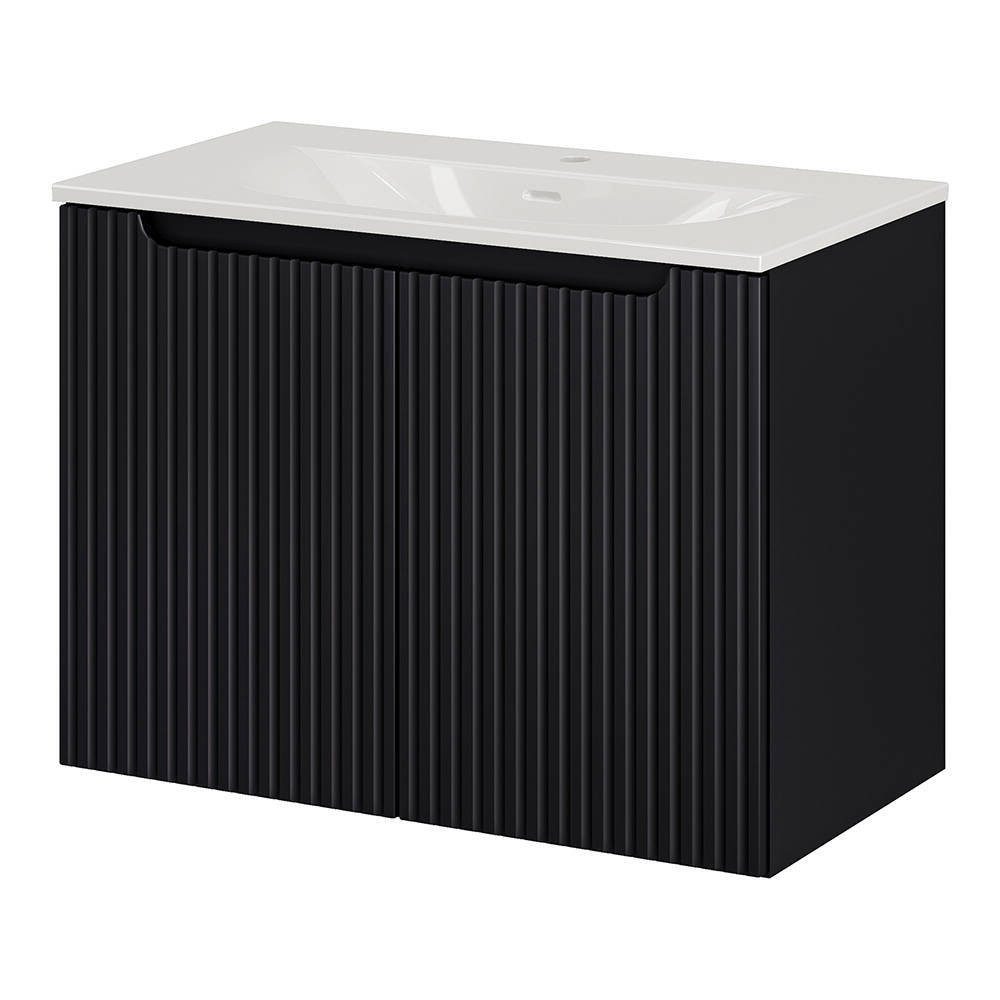 en.casa Waschtisch, Unterschrank »Skelbolu« inkl. Waschbecken 81x58,5x40 cm Schwarz