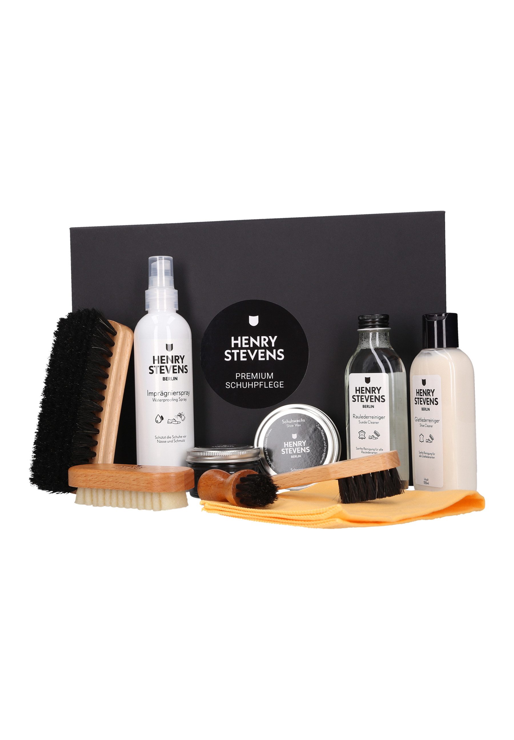Henry Stevens Glatt- und Rauleder Pflegeset - Schwarz Schuhcreme (Set, Schuhputzset)