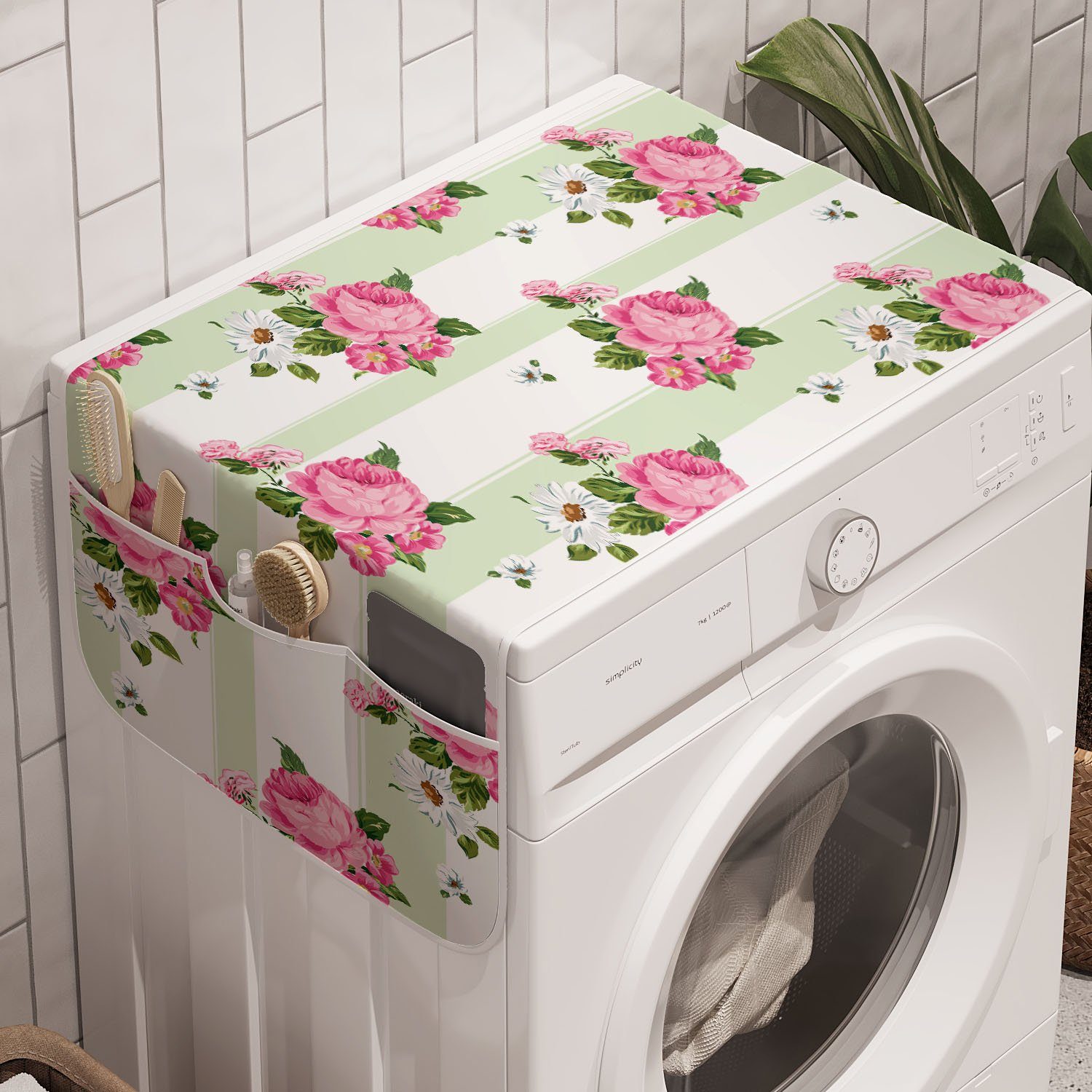 Abakuhaus Badorganizer Anti-Rutsch-Stoffabdeckung für Waschmaschine und Trockner, Pfingstrose Gänseblümchen blüht Blumenstrauß Kunst