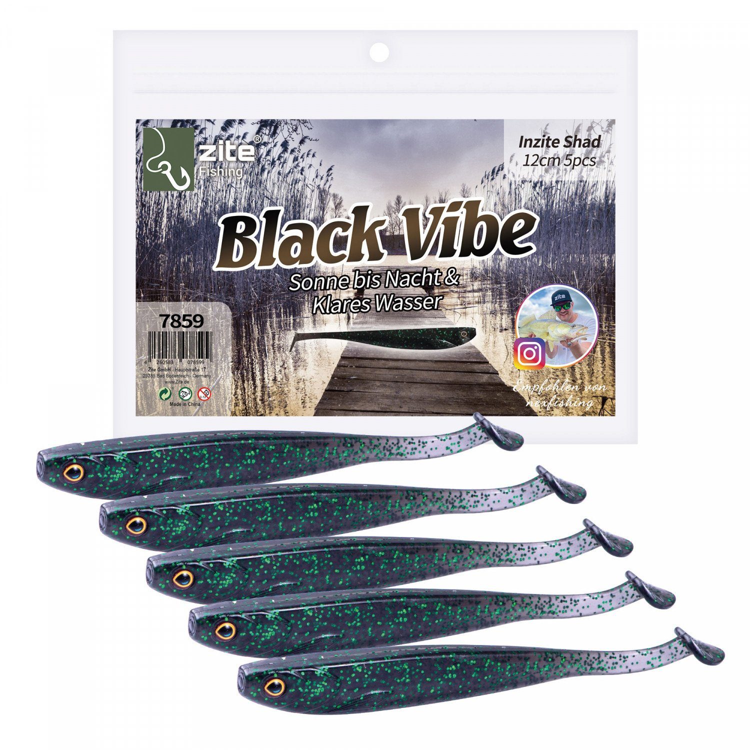 Kunstköder Gummifisch Zander Set Inzite Shad 12 cm Softbait Angelköder Black Vibe