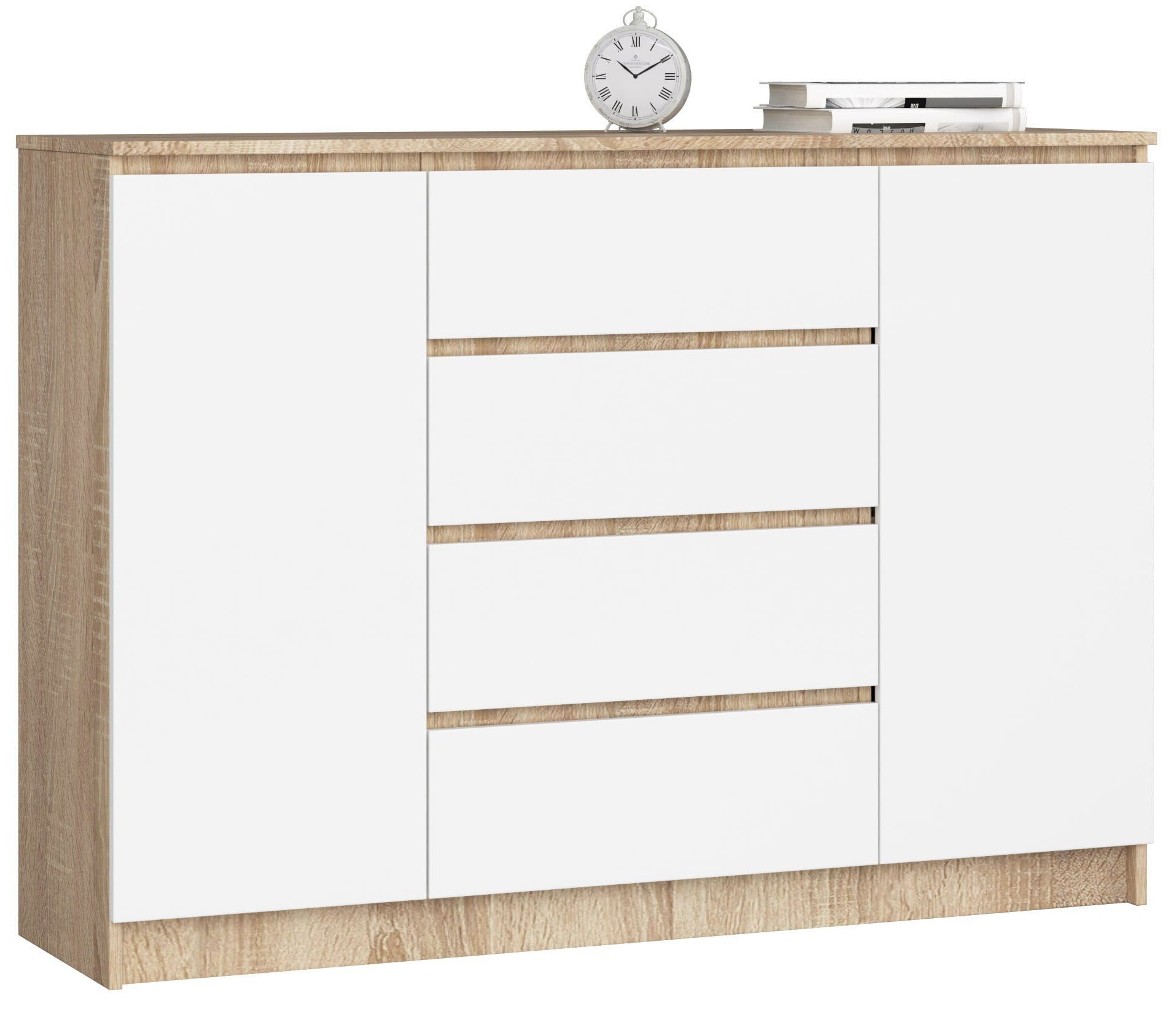 Raumhirsch Furniture Kommode mit 4 Schubladen, zwei Schranktüren, 138 cm breit Holz Schrank, (viele Farbvarianten - Maße: 138 x 99 x 40 cm) - Hochwertig & stabil