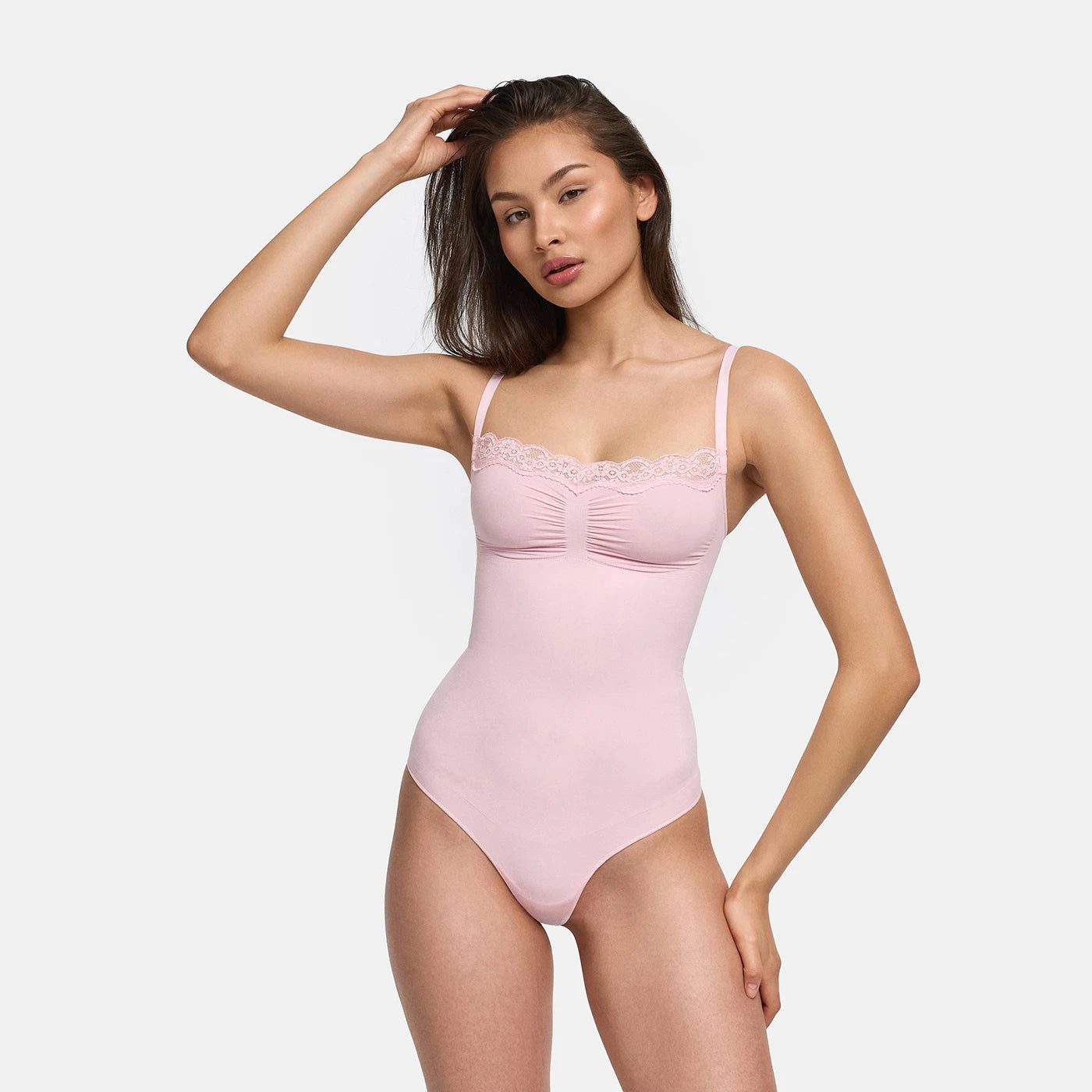 cfab (creamy fabrics) Miederbody Bodysuit Sculpting Shapewear mit Lace-Baby Pink-5XL (1-tlg) Figurformend