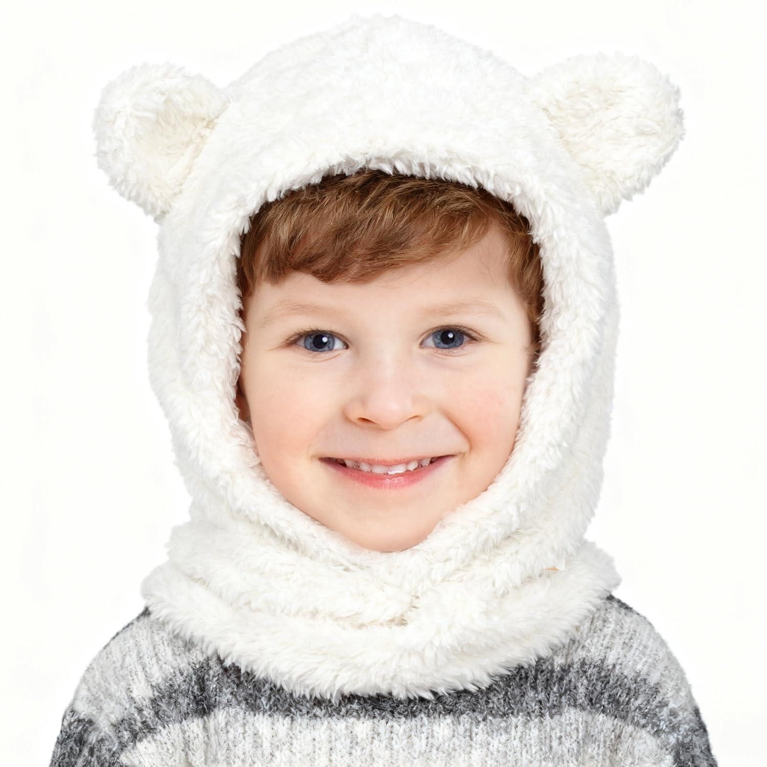 LuxusKollektion Schlupfmütze Schlupfmütze Fleece Wintermütze Schalmütze Baby Kinder Weiß M
