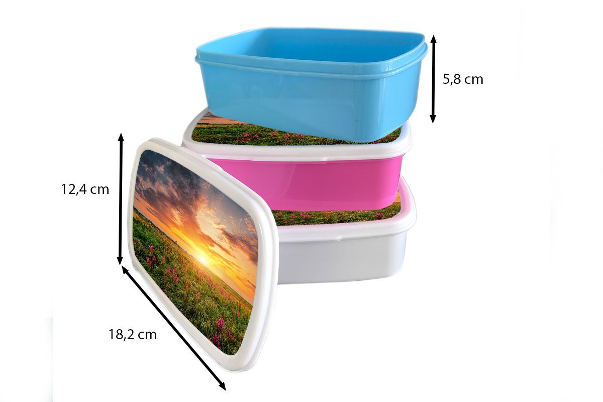 MuchoWow Lunchbox Blumen - Sonnenuntergang Kunststoff, - (2-tlg), Brotbox Kinder, rosa für Erwachsene, Frühling, Brotdose Kunststoff Mädchen, Snackbox