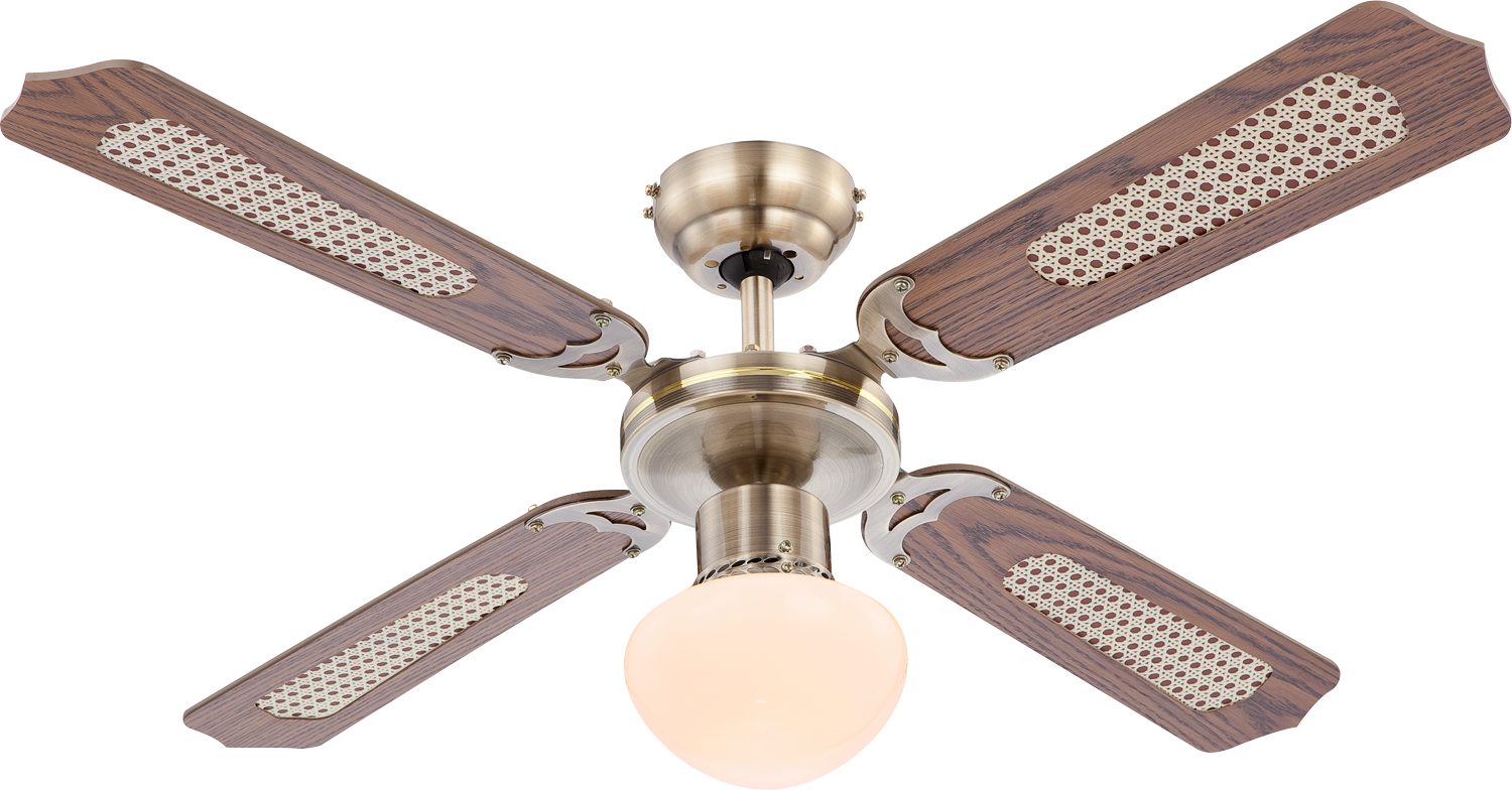 GLOBO LIGHTING Deckenleuchte CHAMPION, Ventilatorfunktion, ohne Leuchtmittel, Ventilator/antik/Wohnbereich/Schlafzimmer/Holz / altmessing / 4 Flügel