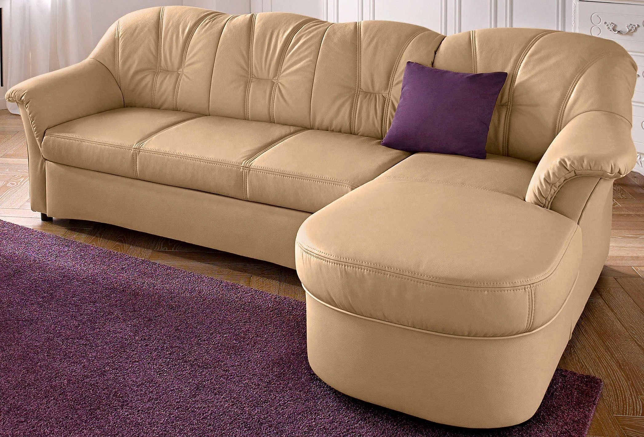 DOMO collection Ecksofa Flores Schlafsofa, B/T/H: 233/142/86 cm, L-Form, wahlweise mit Bettfunktion, wahlweise mit Federkern, auch in Leder