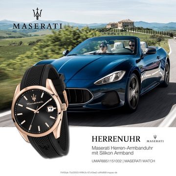 MASERATI Quarzuhr Maserati Herrenuhr Attrazione, Herrenuhr rund, groß (ca. 43mm) Silikonarmband, Made-In Italy