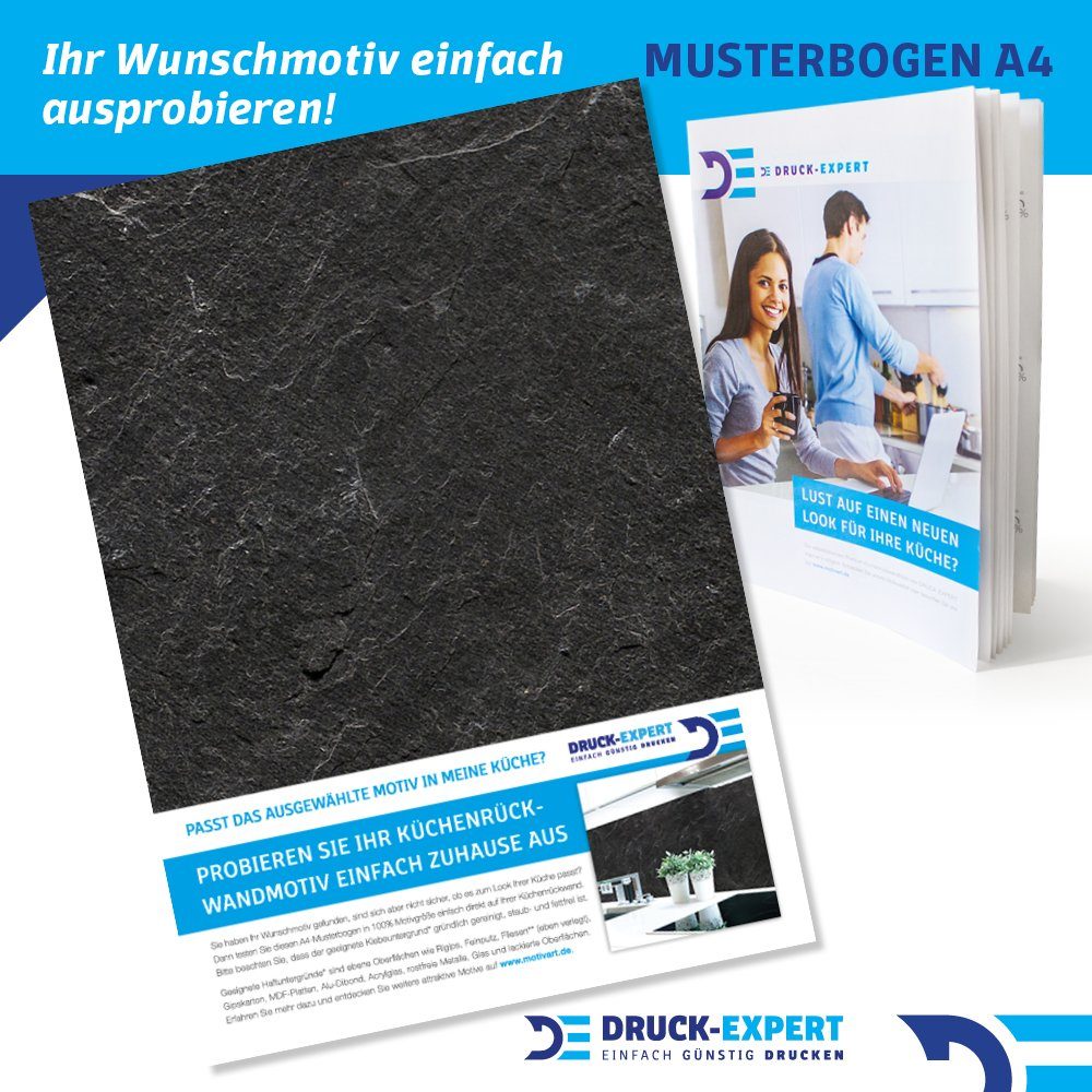 DRUCK-EXPERT Küchenrückwand Küchenrückwand Schiefer Hart-PVC Schwarz mm selbstklebend Premium 0,4